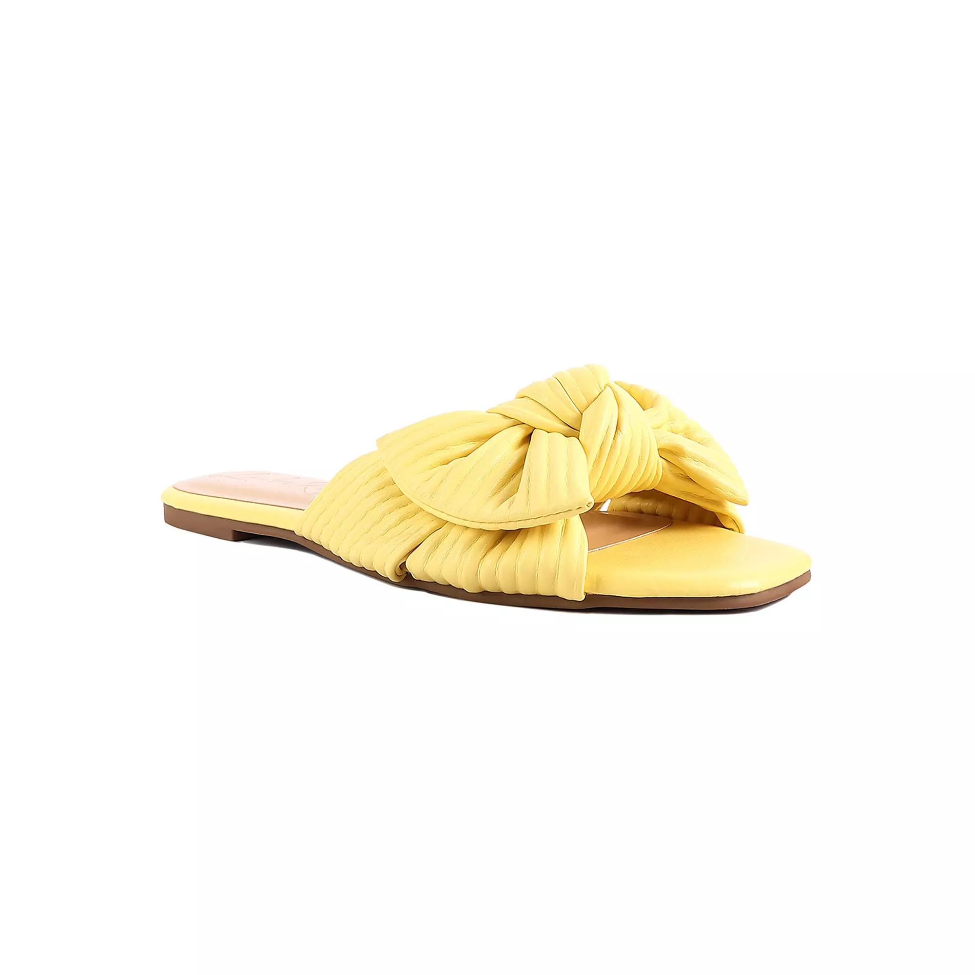 London Rag Women's Sidica Textured-Bow Slide Sandals, Size: 7, Yellow Product Image