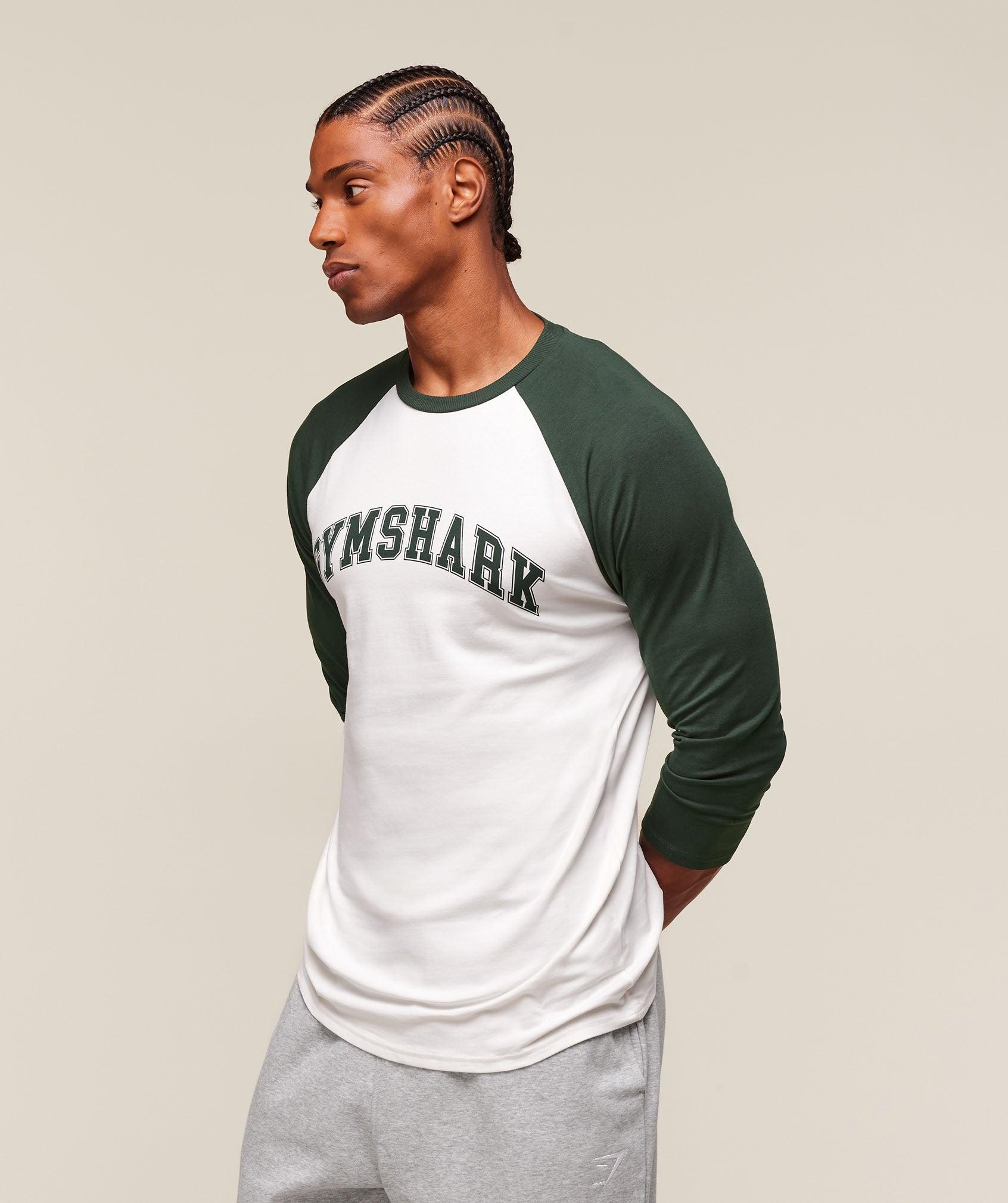 Gymshark GSLC Raglan 3/4 Sleeve T-Shirt - Soft White/Trail Green Male Product Image