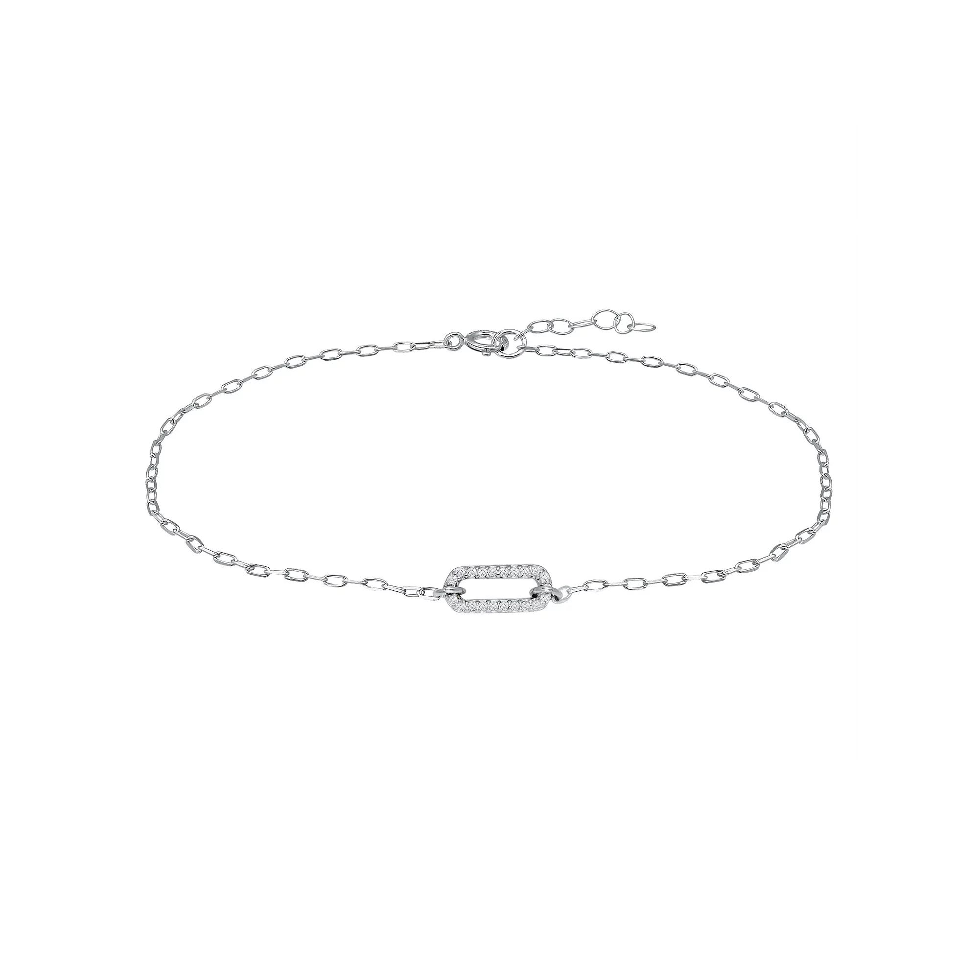 Aleure Precioso Sterling Silver Cubic Zirconia Link Anklet, Women's, Size: 9", White Product Image