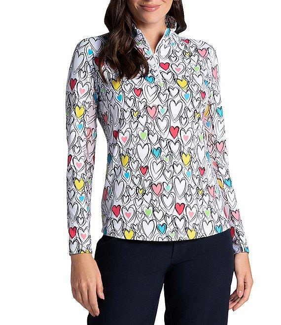 IBKUL Millie Heart Print 1/4 Mock Neck Long Sleeve Top Product Image