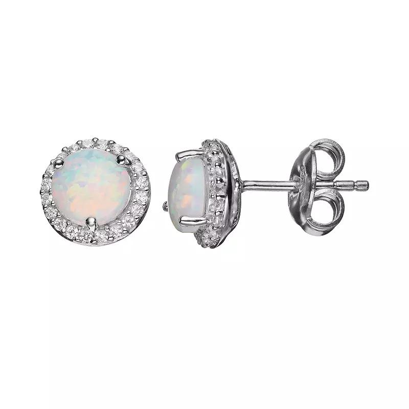 Classic Treasures Lab-Created Opal and Lab-Created White Sapphire Sterling Silver Halo Stud Earrings, Women's Product Image