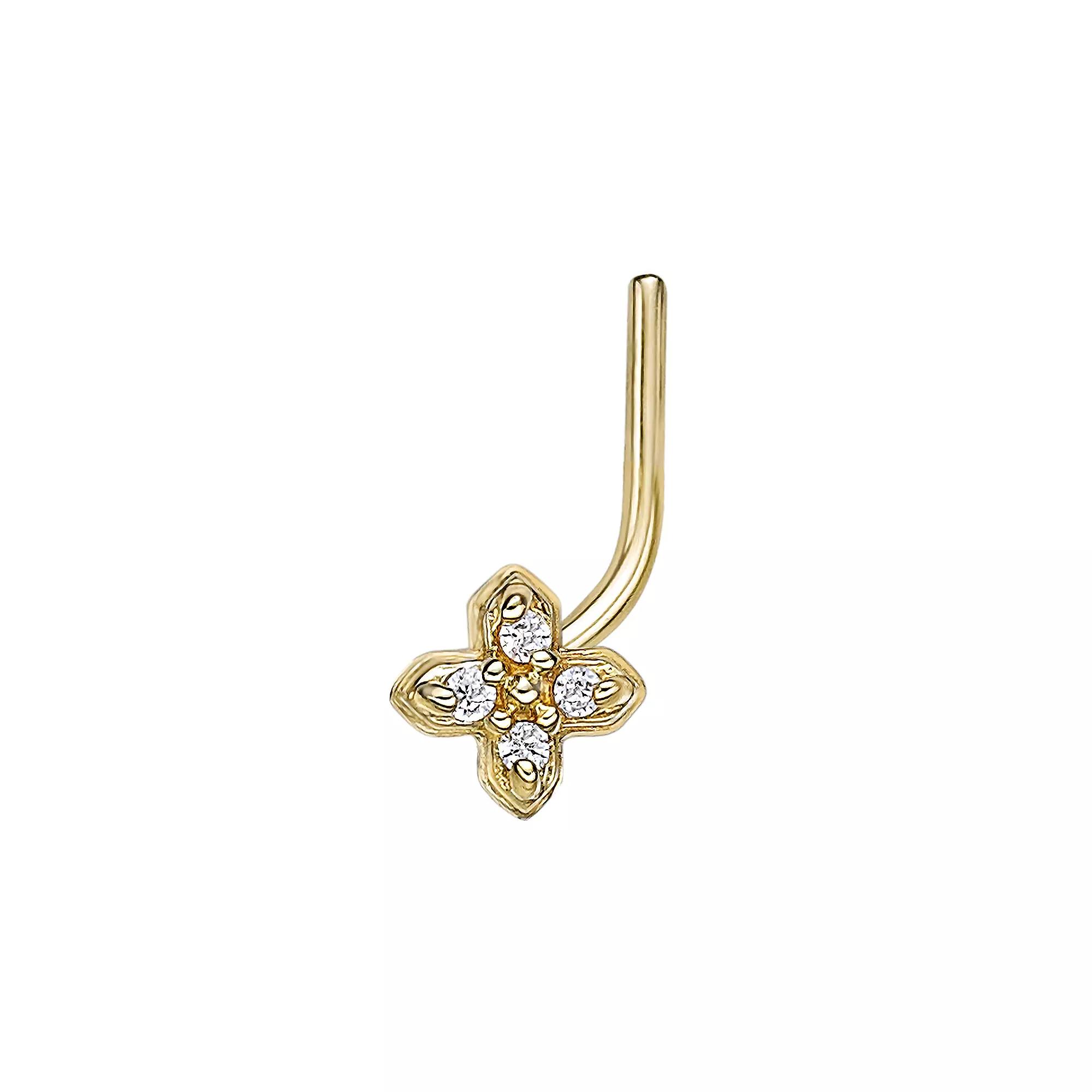 Lila Moon 14k Gold Cubic Zirconia Flower Curved Nose Ring Stud, Women's, White Product Image