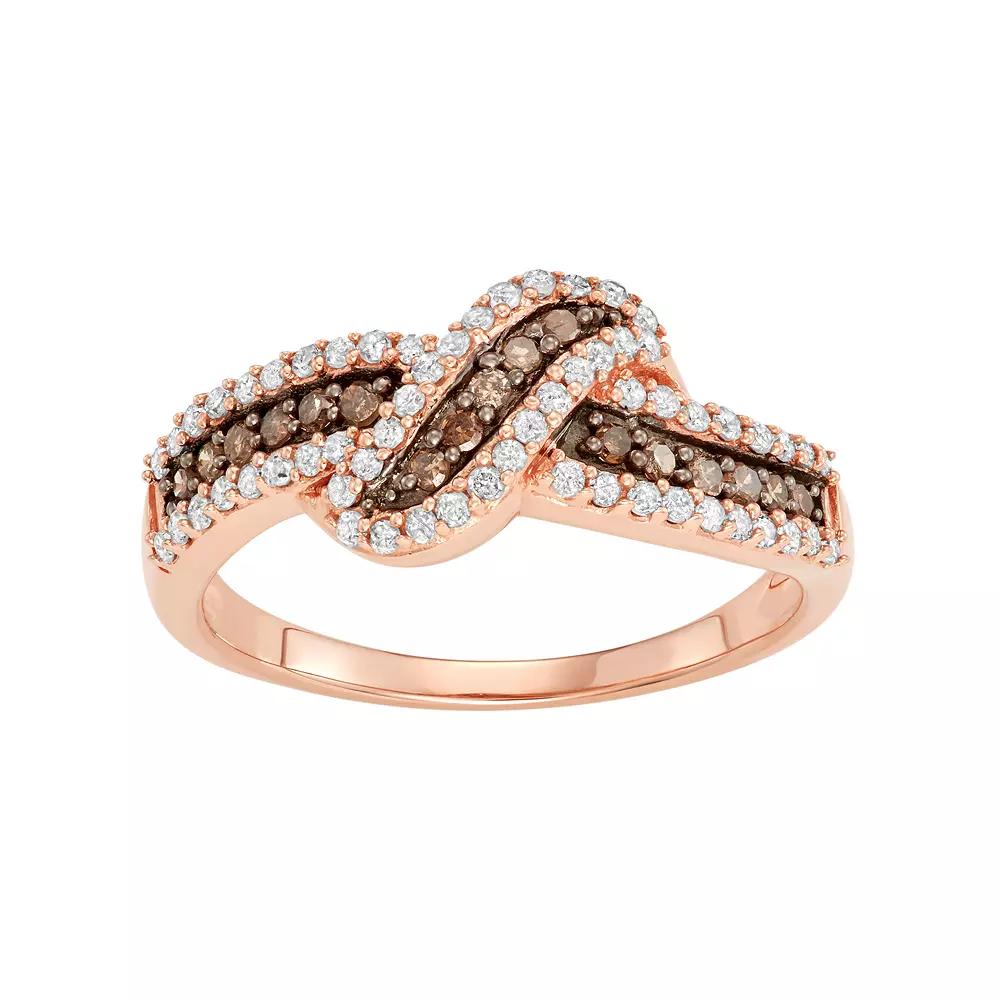 14k Rose Gold Over Silver 1/2 Carat T.W. Brown & White Diamond Ring, Women's, Size: 6, Sterling Product Image