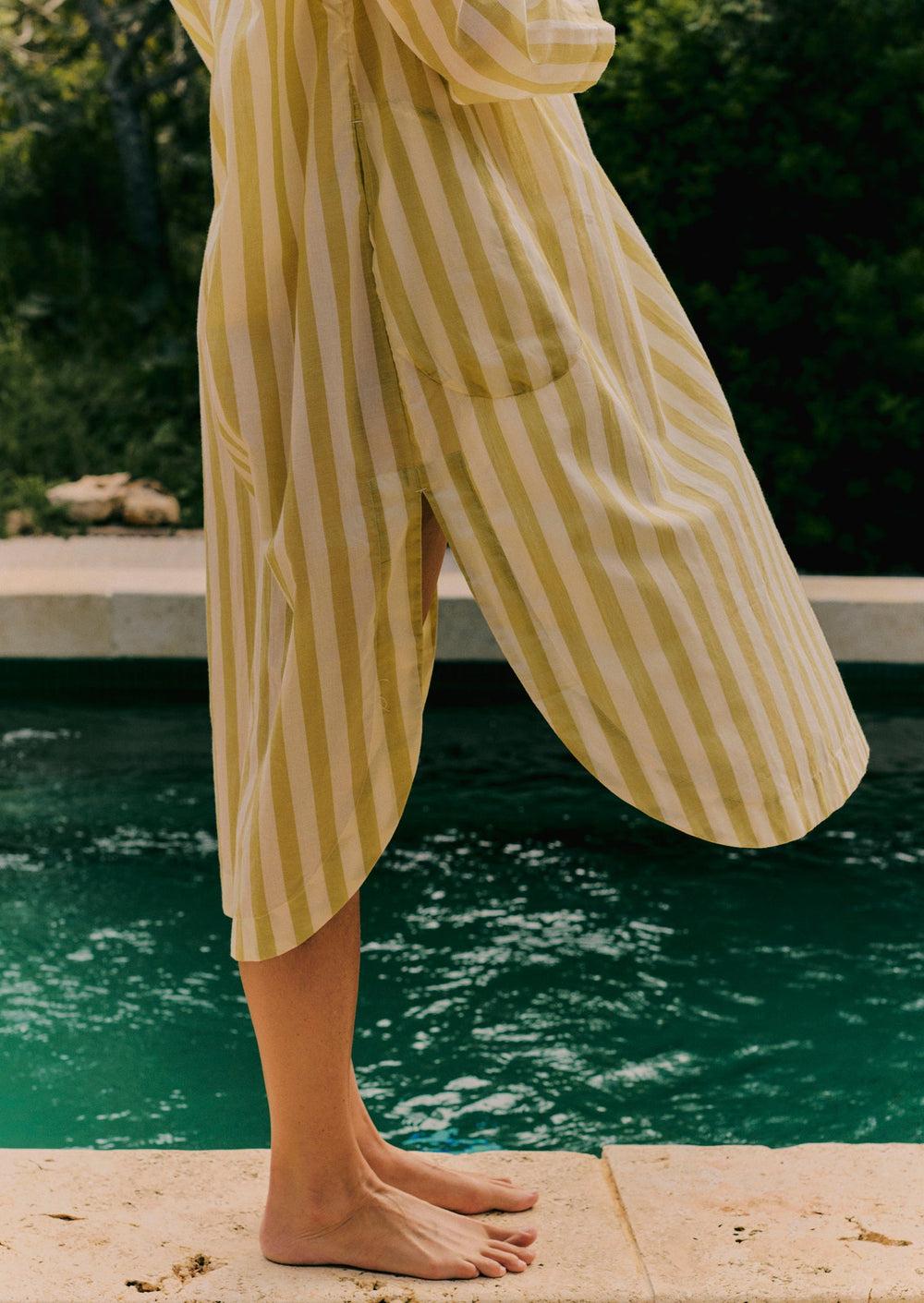 Canopy Stripe Organic Cotton Kaftan | Ecru/Washed Lime Product Image