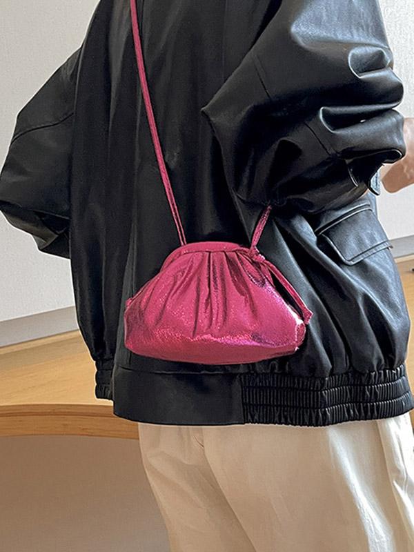 Pleated Shiny Solid Color Bags Crossbody Bags Handbags Product Image