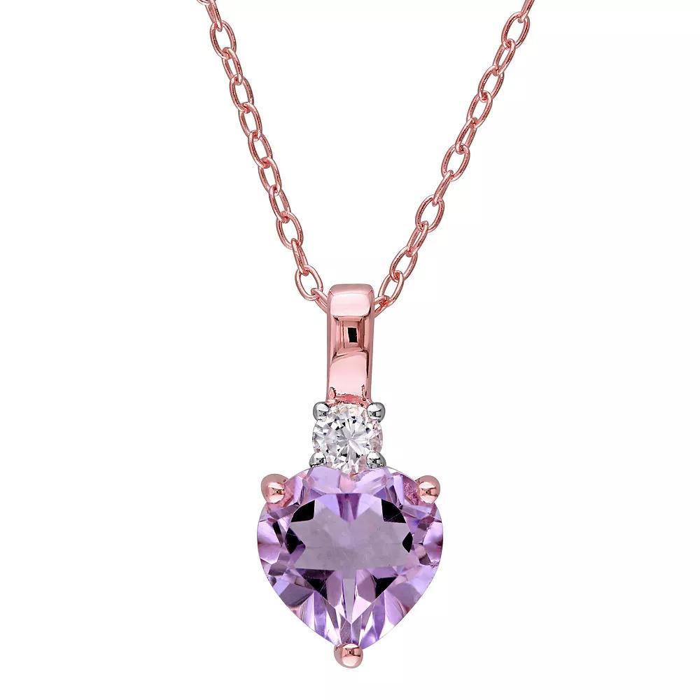 Stella Grace 18k Rose Gold Over Silver Rose de France Amethyst Heart Pendant Necklace, Women's,  Product Image