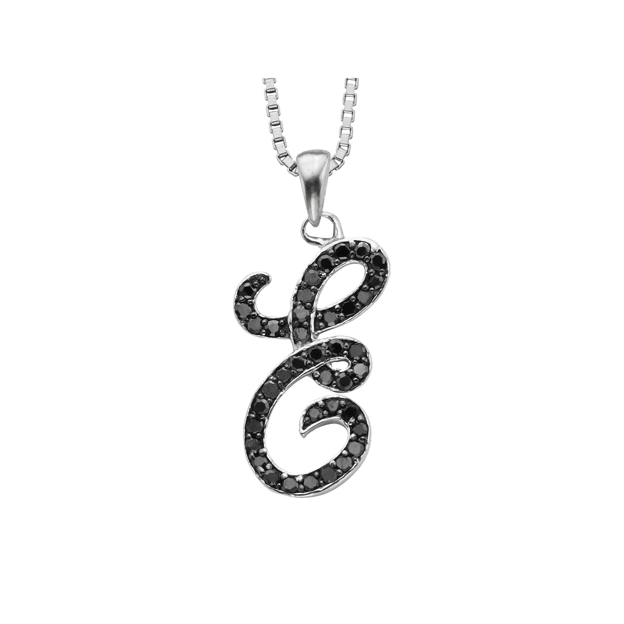 Jewelexcess Sterling Silver 1/4-ct. T.W. Black Diamond Initial Pendant, Women's,  Product Image