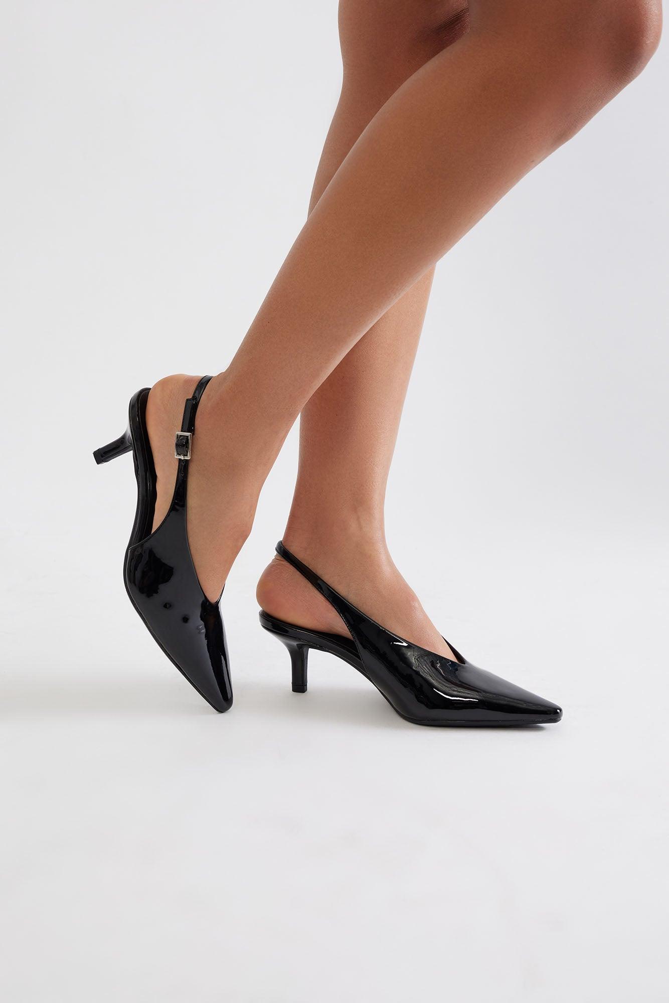 Azuka Slingback Mid Heels Pumps - Black Product Image