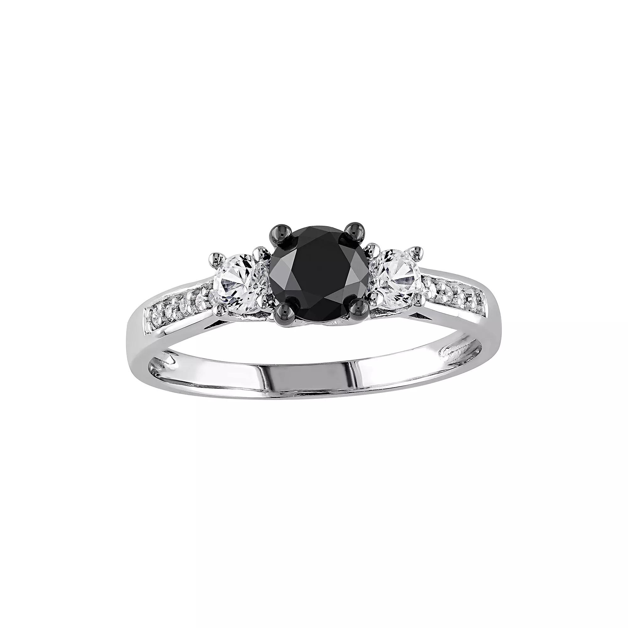 Stella Grace 4/5 Carat T.W. Black and White Diamond, and Lab-Created White Sapphire 10k White Gold 3-Stone Ring, Women's,  Product Image