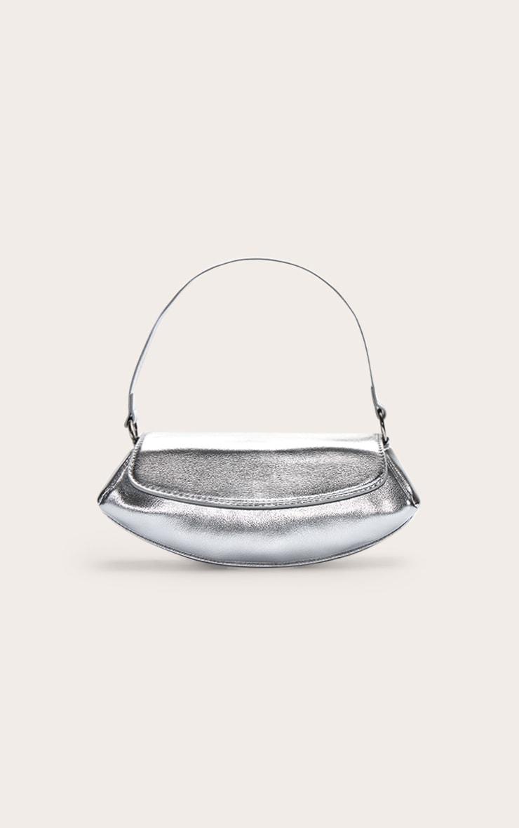 Silver Crinkle Pu Slim Curved Shoulder Bag Product Image