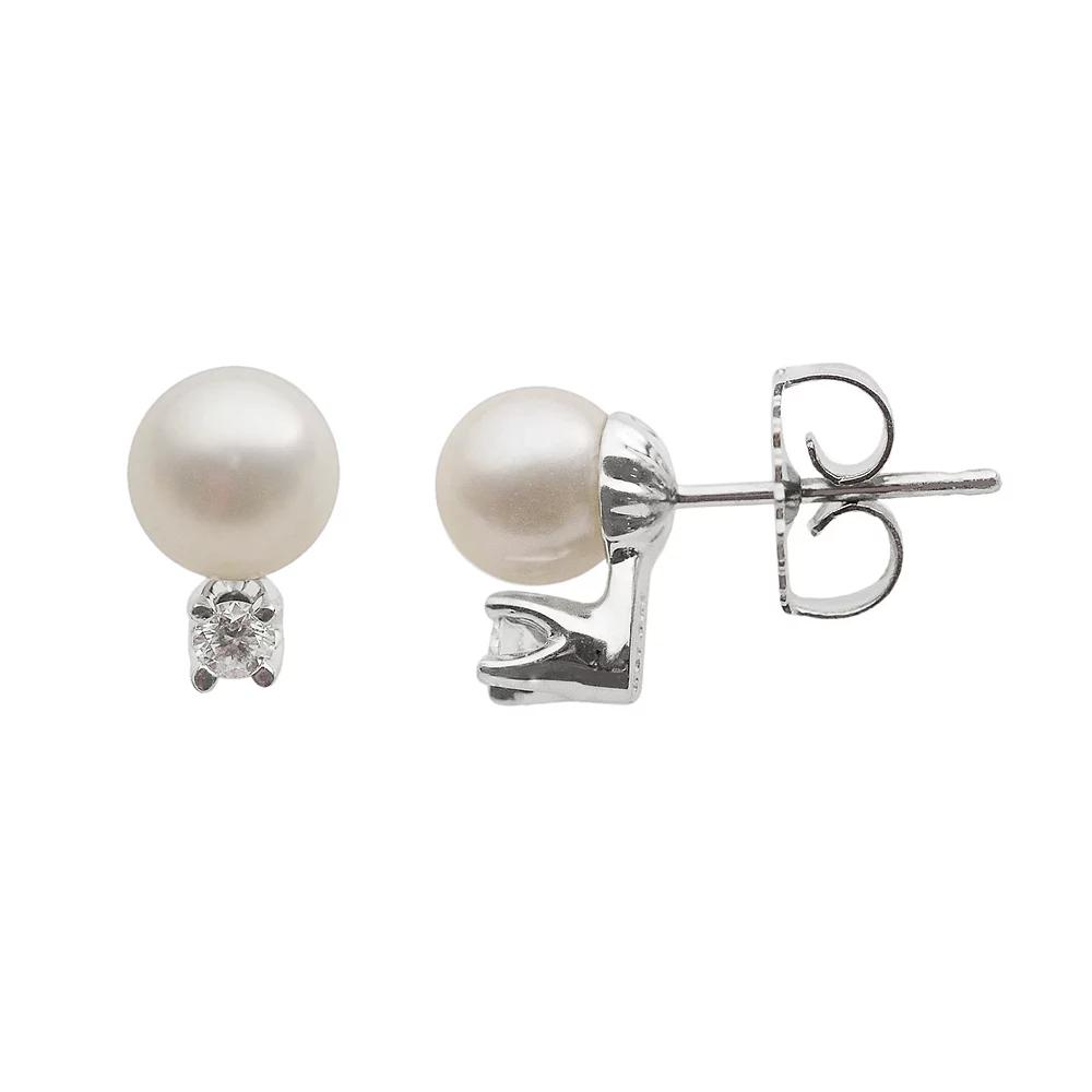 PearLustre by Imperial 18k White Gold AA Akoya Cultured Pearl and 1/10-ct. T.W. Diamond Stud Earrings (6-6.5 mm), Women's Product Image