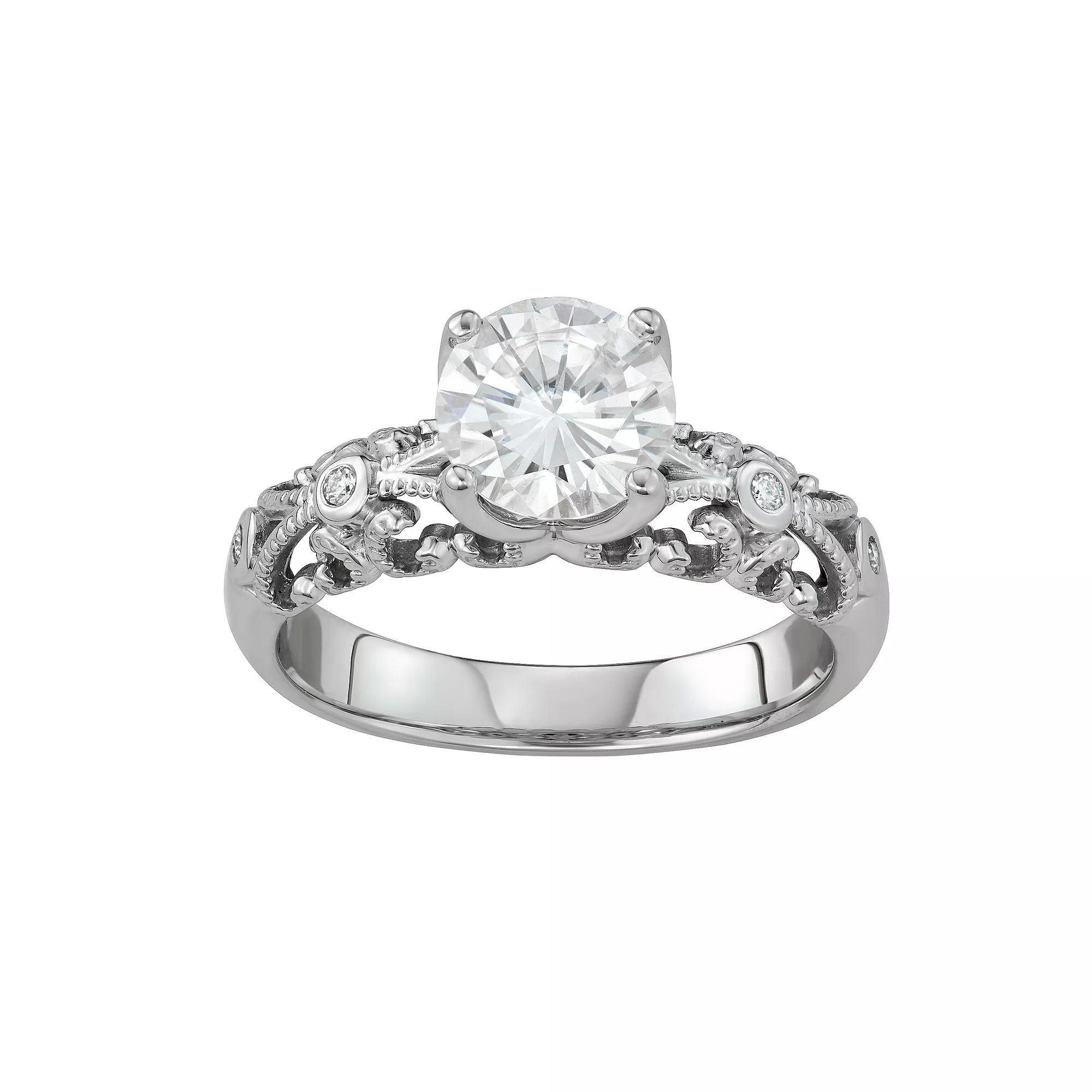 Charles & Colvard 14K White Gold 1-1/2 Carat T.W. Lab-Created Moissanite Milgrain Ring, Women's, Size: 5, 14k Whgold Product Image