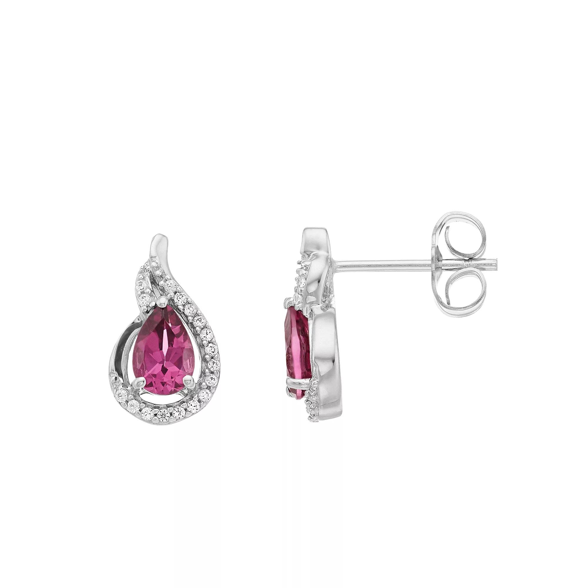Sterling Silver Rhodolite Garnet & Lab-Created White Sapphire Teardrop Stud Earrings, Women's Product Image