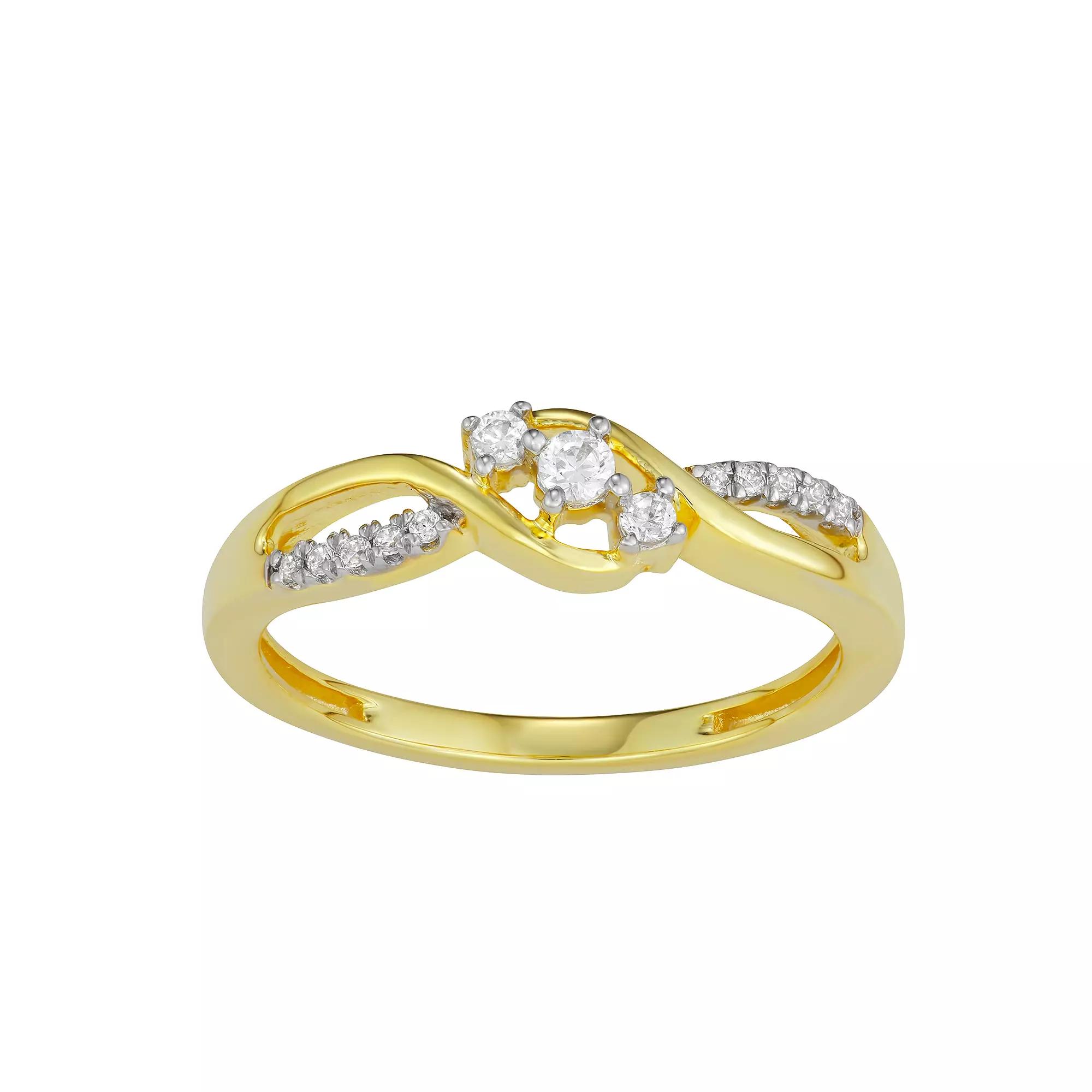 10k Gold 1/6 Carat T.W. Diamond 3-Stone Bypass Ring, Women's, Size: 5 Product Image