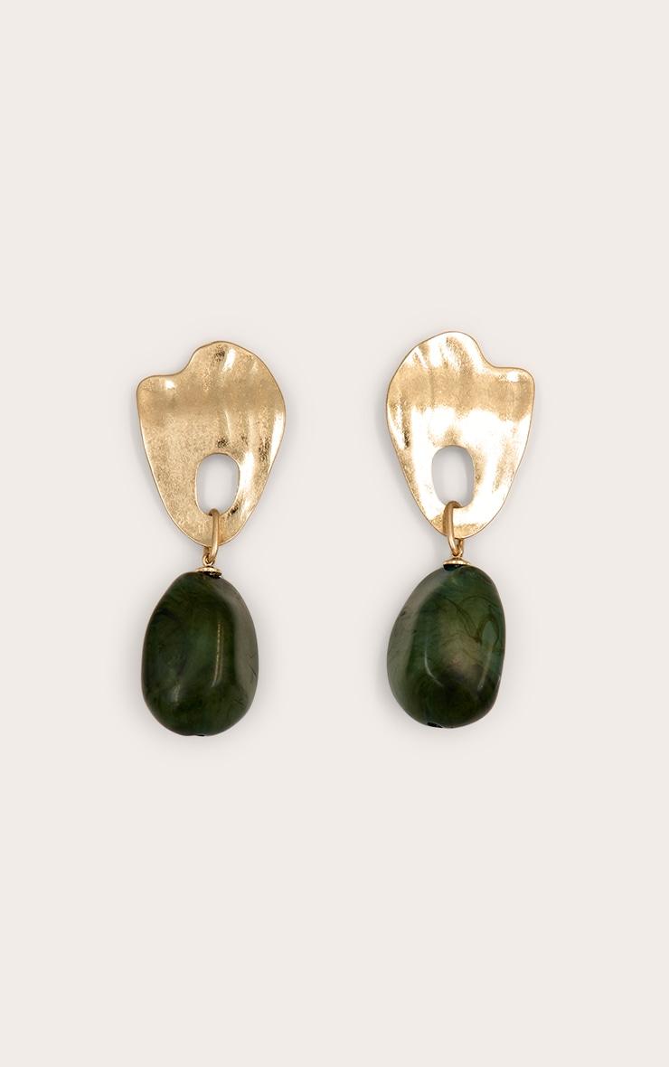 Gold Statement Earring With Emerald Resin Detail Product Image