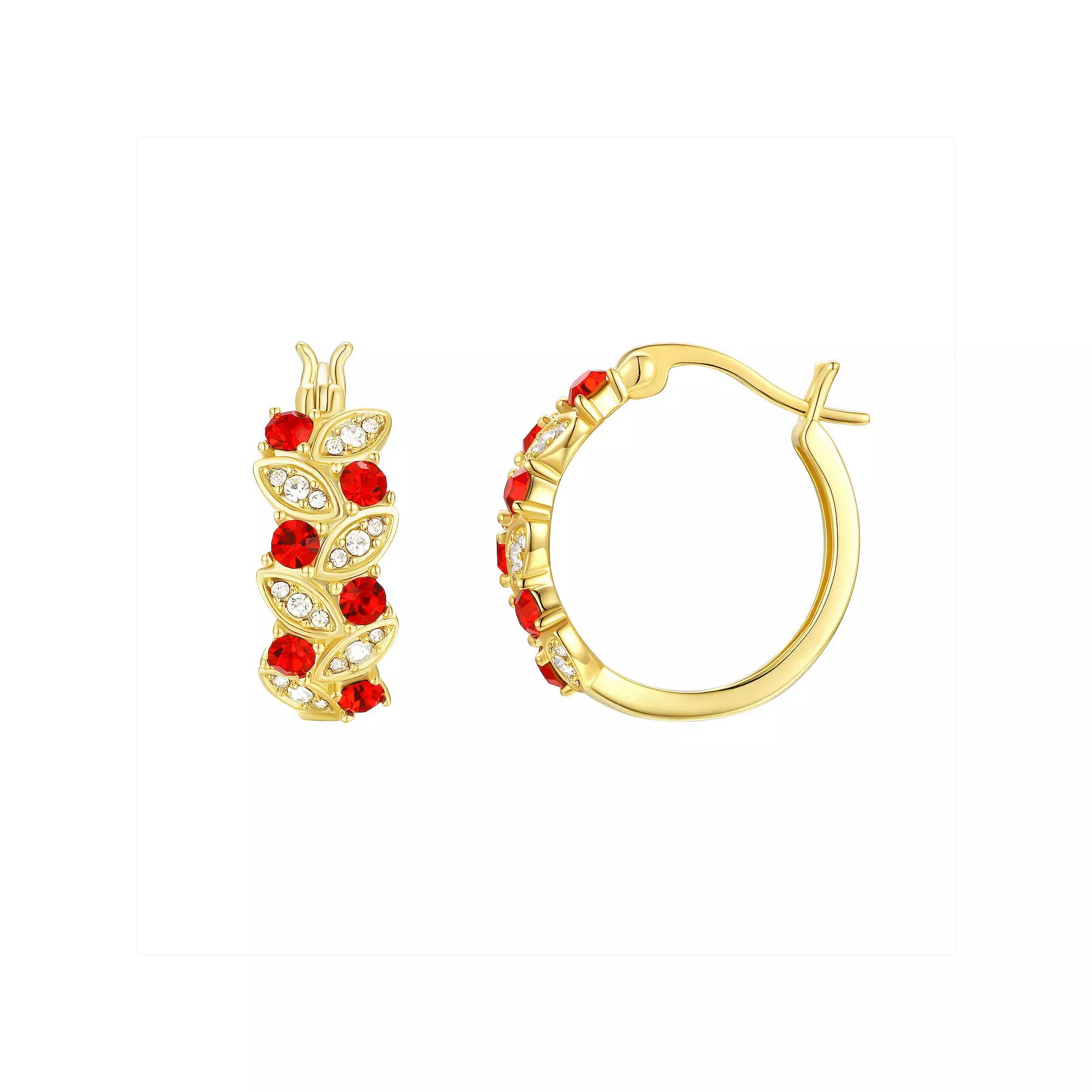 Chrystina Gold Tone Red & White Crystal Vine Hoop Earrings, Women's Product Image