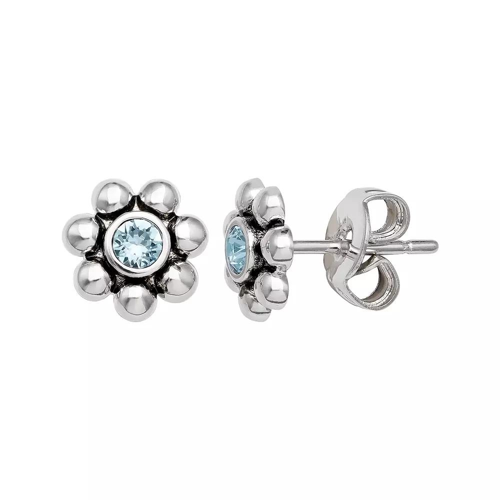 Brilliance Fine Silver-Plated Crystal Flower Birthstone Stud Earrings, Women's, Silver Tone March Product Image