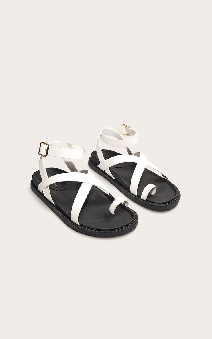 White Pu Round Toe Ankle Strap Footbed Sandals Product Image