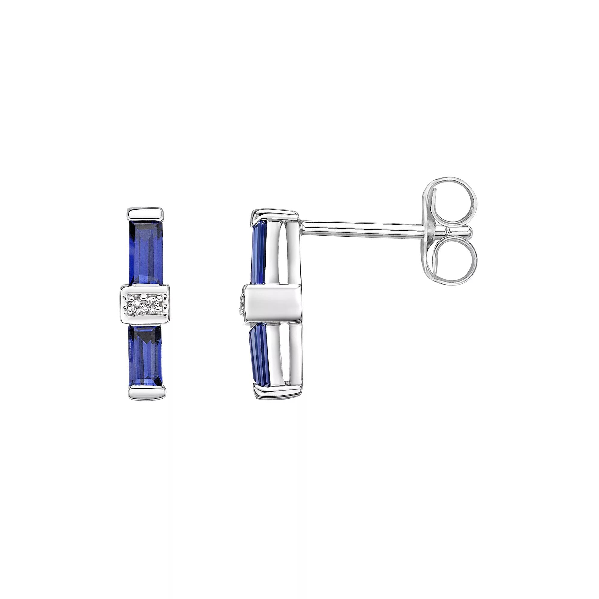 Gemminded Sterling Silver Lab-Created Sapphire & Lab-Created White Sapphire Bar Stud Earrings, Women's Product Image