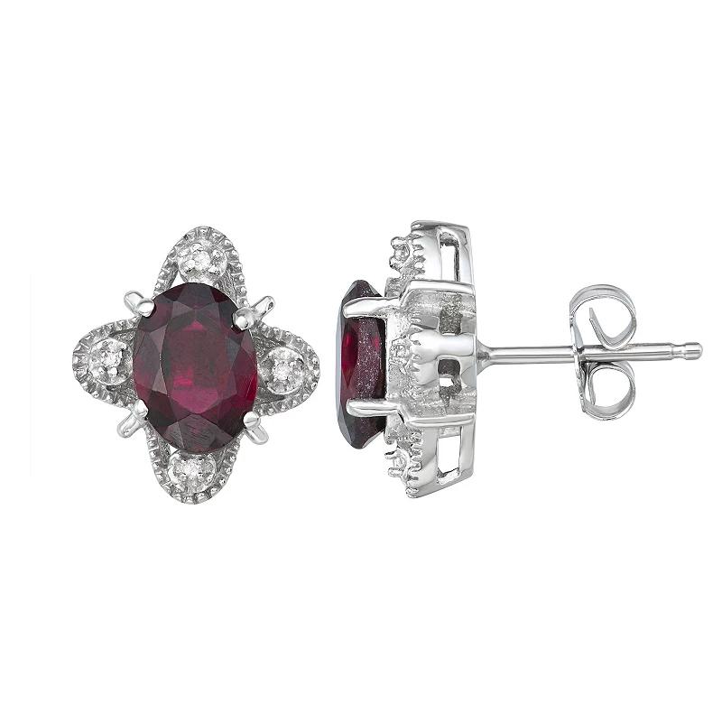 Jewelexcess Sterling Silver Gemstone & Diamond Accent Stud Earrings, Women's, Red Product Image
