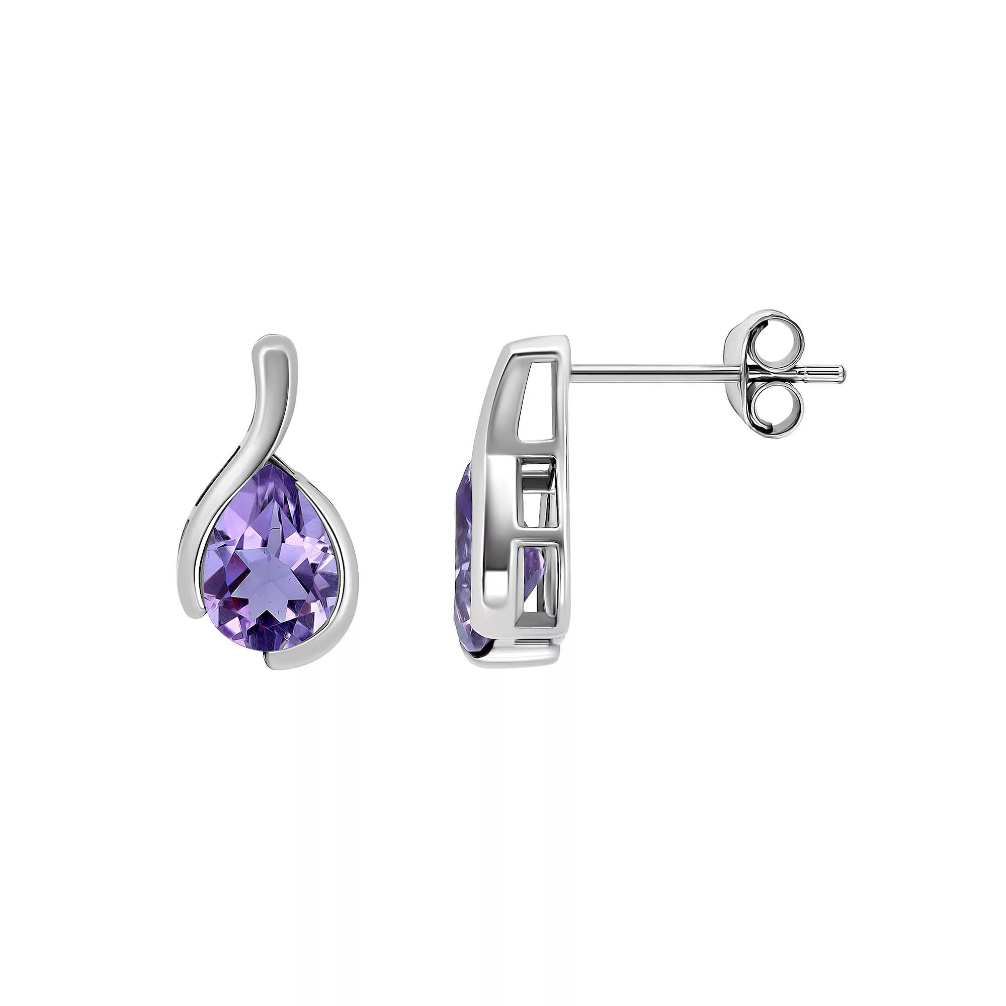 Aleure Precioso Sterling Silver Pear Cut Gemstone Stud Earrings, Women's, Silver Tone Purple Product Image