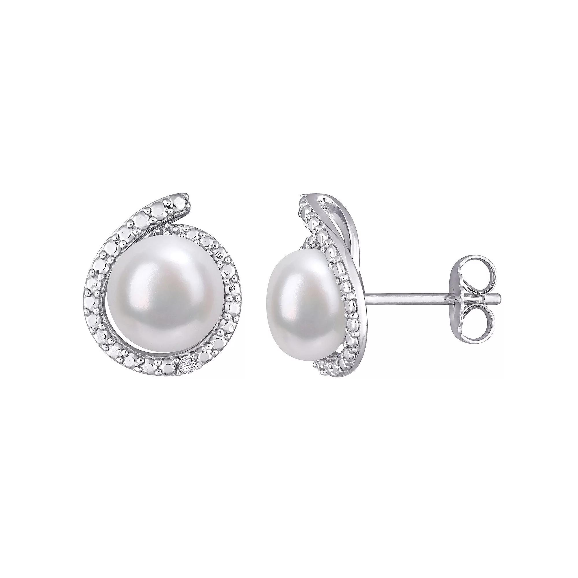 Stella Grace Sterling Silver Freshwater Cultured Pearl & Diamond Accent Halo Stud Earrings, Women's Product Image