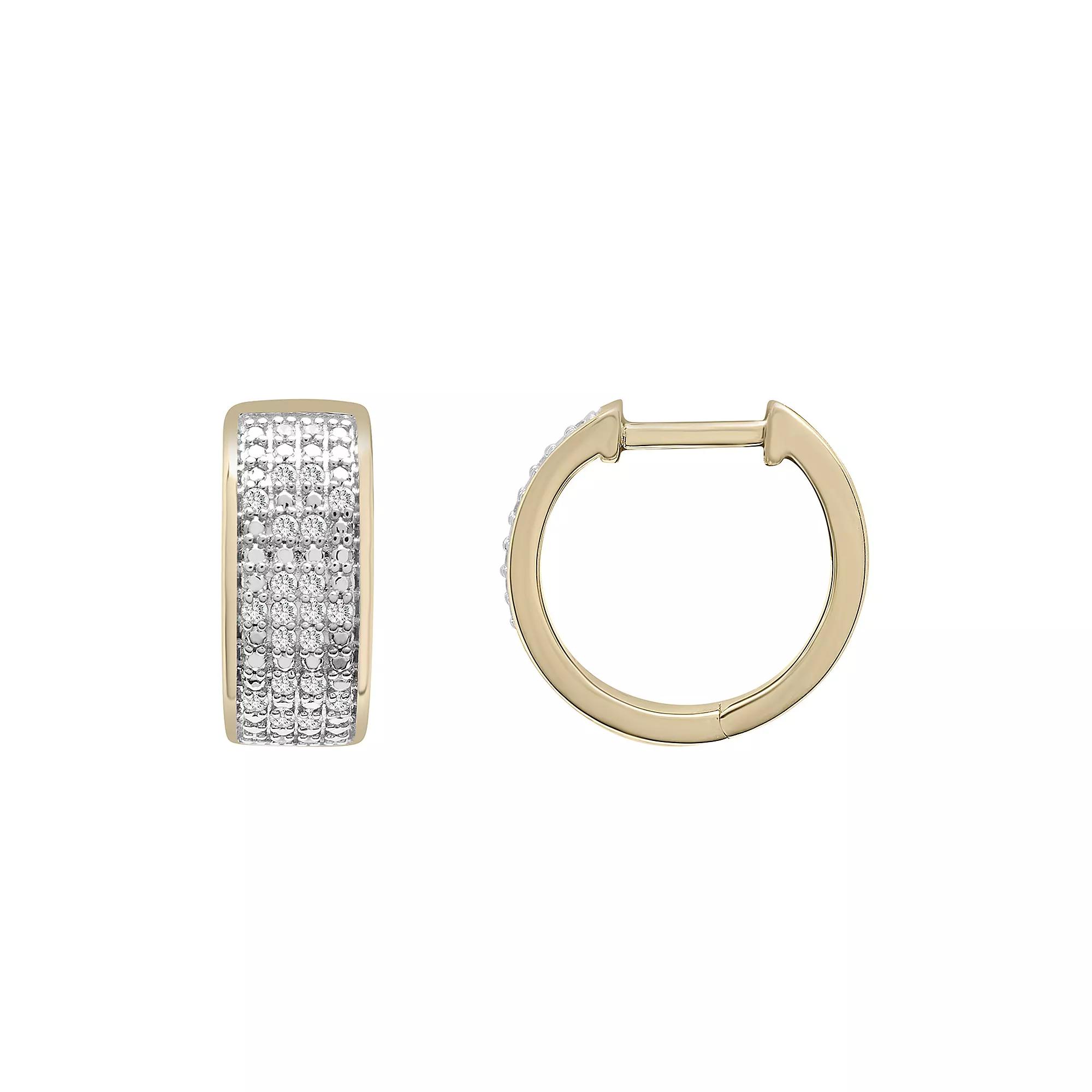 Gold Over Silver 1/4 Carat T.W. Diamond Multi-Row Hoop Earrings, Women's, Gold Tone Product Image