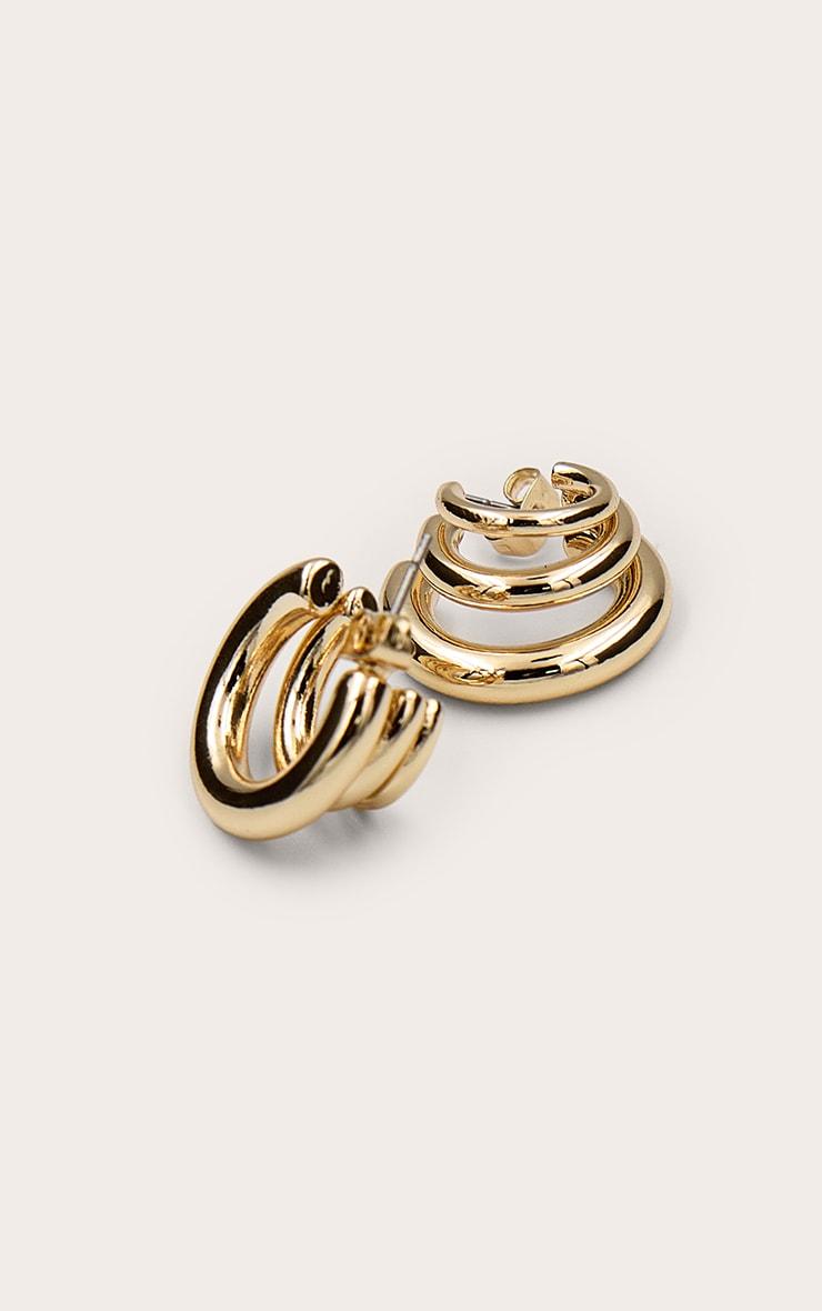 Gold Triple Tube Hoop Earrings Product Image