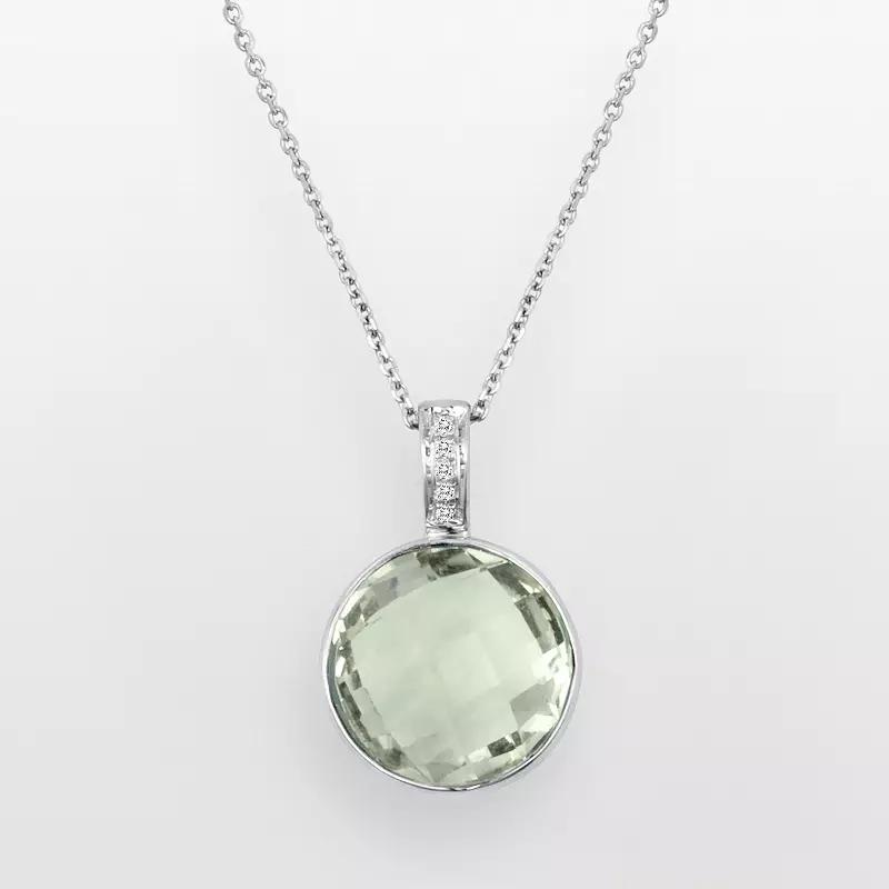 Sterling Silver Green Quartz & Diamond Accent Pendant, Womens Multicolor Product Image