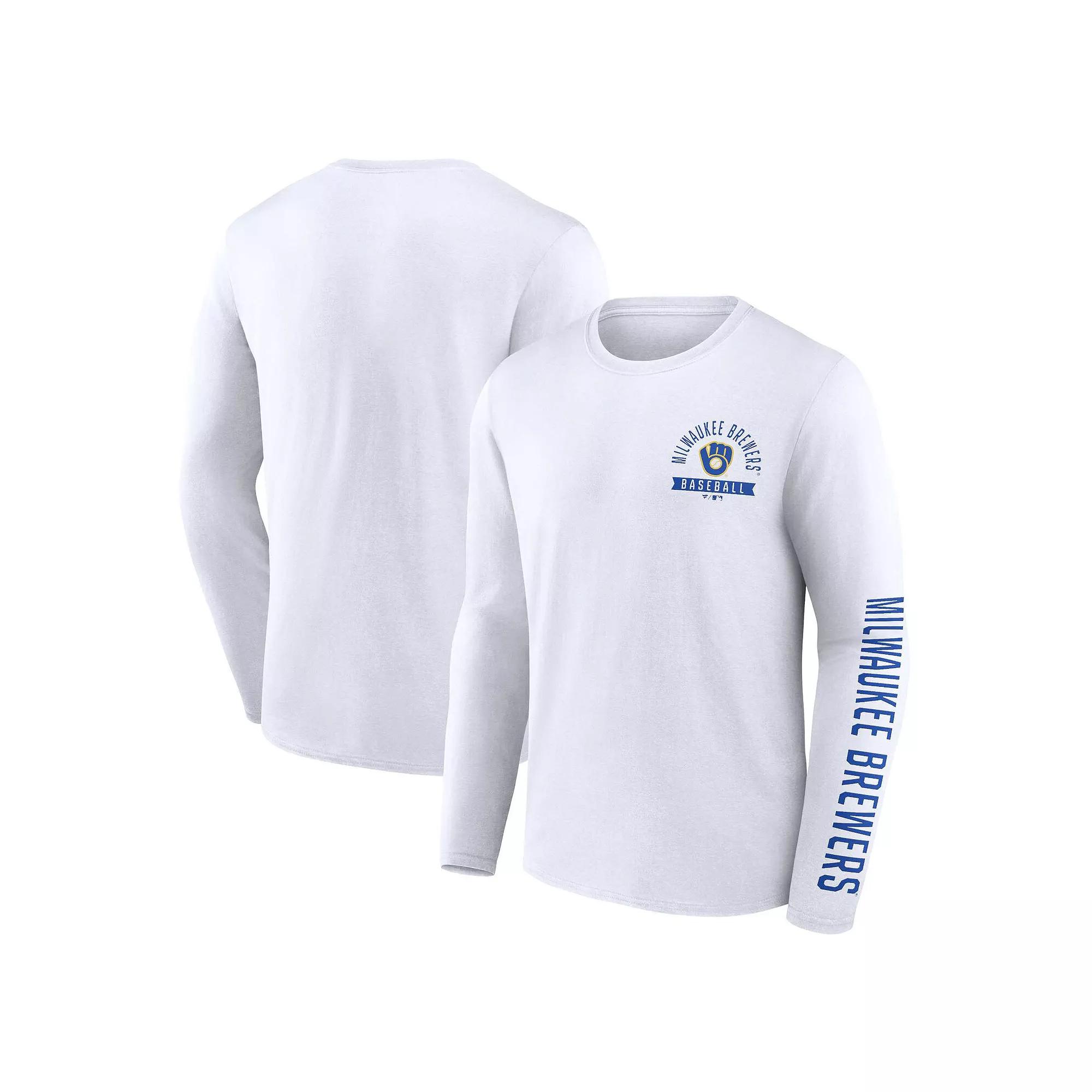 Men's Fanatics Branded White Milwaukee Brewers Pressbox Long Sleeve T-Shirt,  Product Image