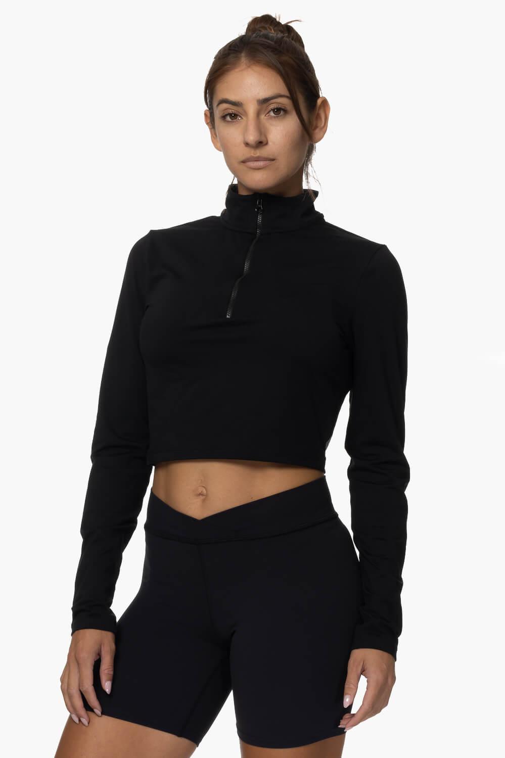 Snapper Cropped 1/4 Zip Up Pullover - Black Female Product Image