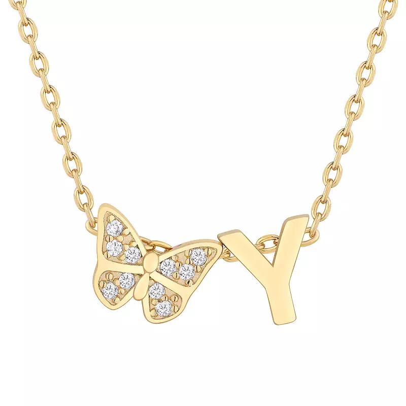 Taylor Grace 14k Gold Plated Cubic Zirconia Butterfly Initial Necklace, Women's, Size: 18" Product Image