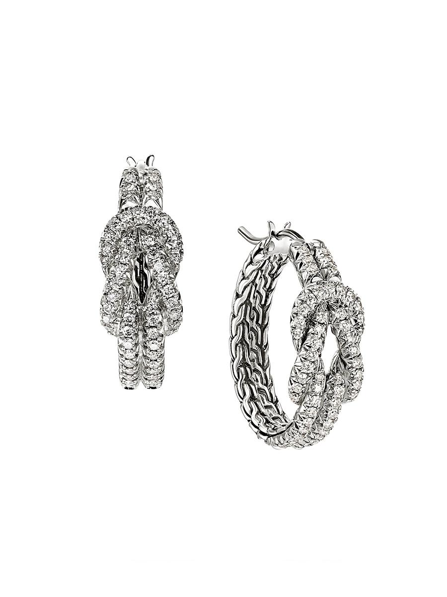 Womens Love Knot Sterling Silver & 0.81 TCW Diamond Hoop Earrings Product Image