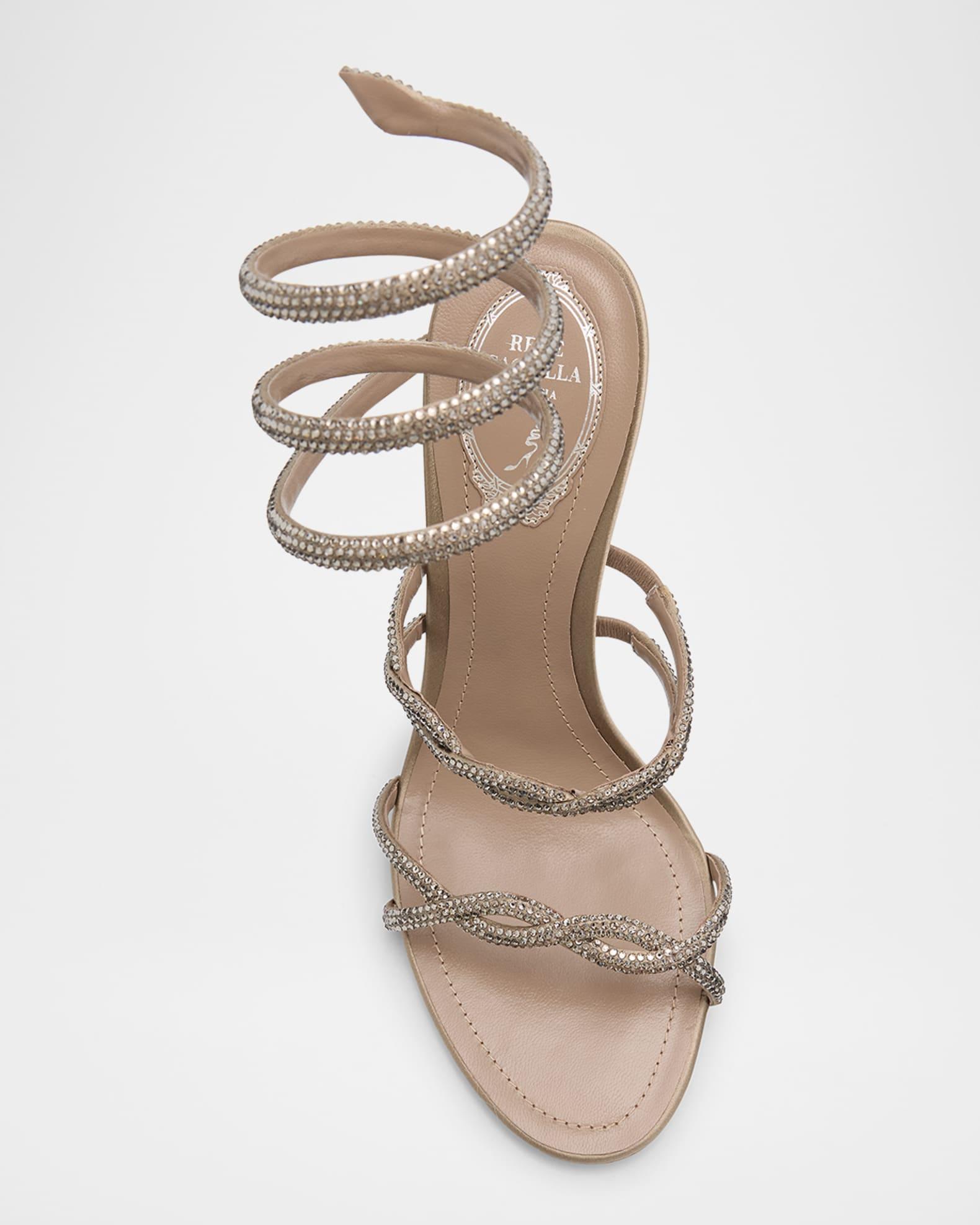 Crystal Satin Braided Snake-Wrap Sandals Product Image
