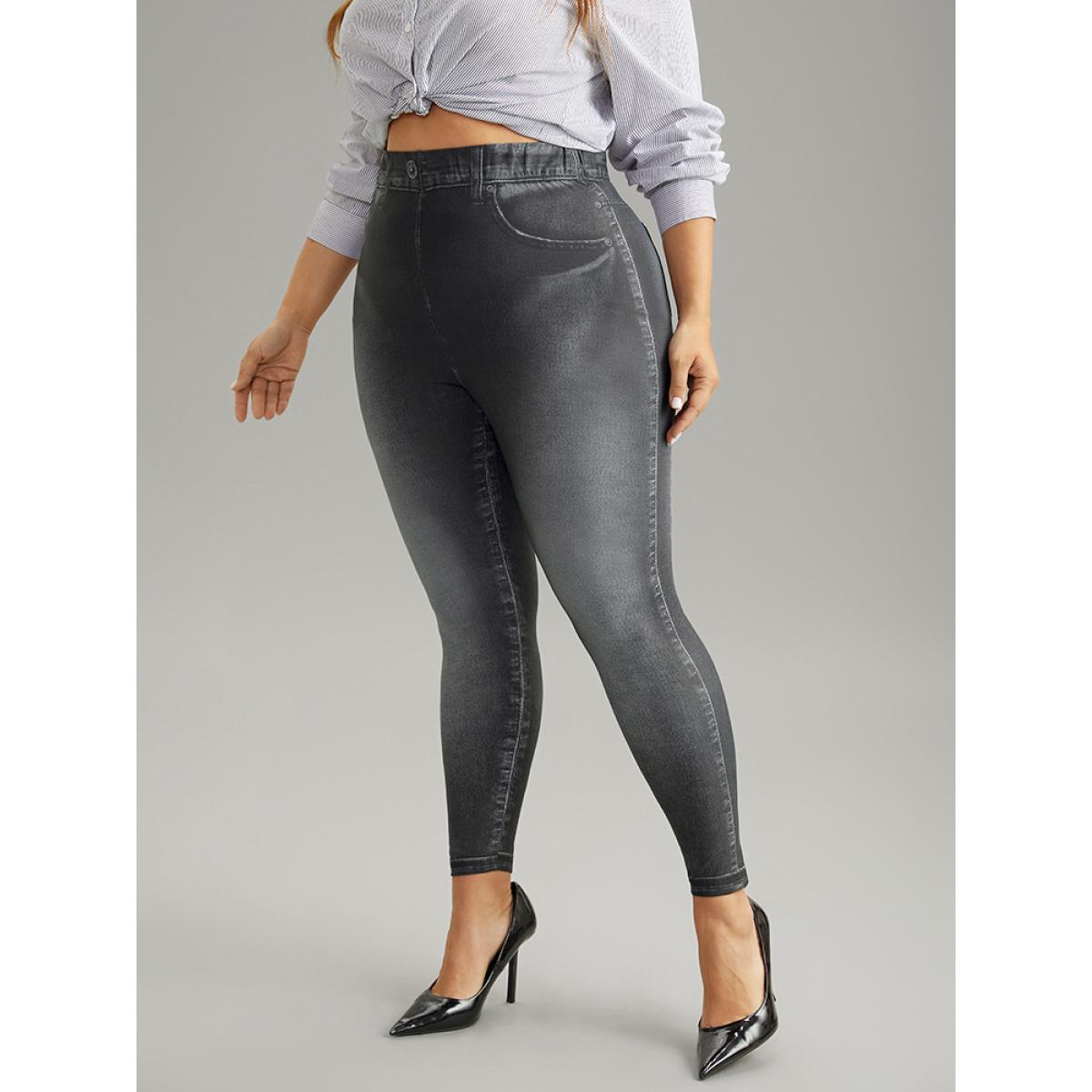 Plus Size Vintage High Rise Skinny Leggings Women Black Casual High stretch Skinny High Rise Dailywear Leggings BloomChic 14-16/1X Product Image