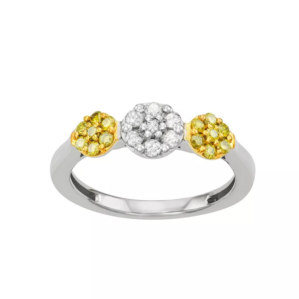Jewelexcess Sterling Silver 1/2 Carat T.W. Yellow & White Diamond Cluster Ring, Women's, Size: 7 Product Image