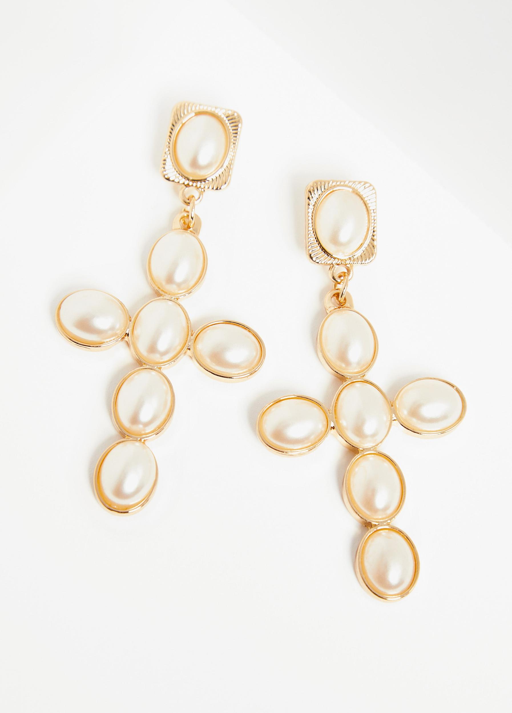 Pearl Cross Earrings Product Image