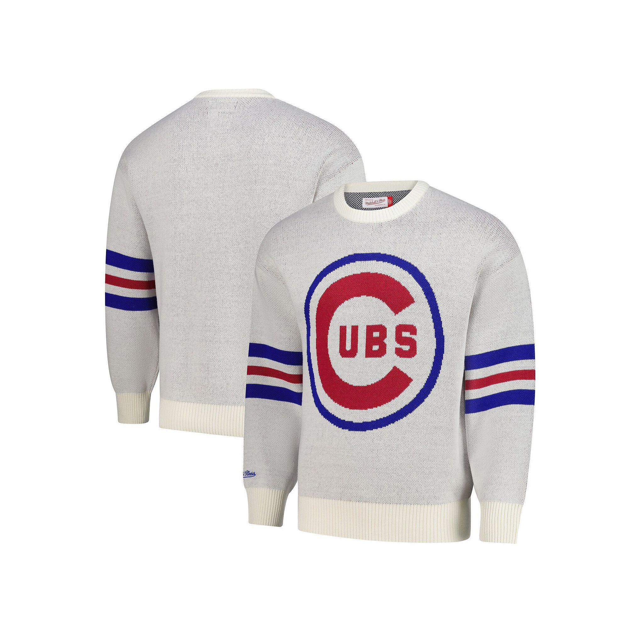 Men's Mitchell & Ness Cream Chicago Cubs Retro Pullover Sweater,  Product Image