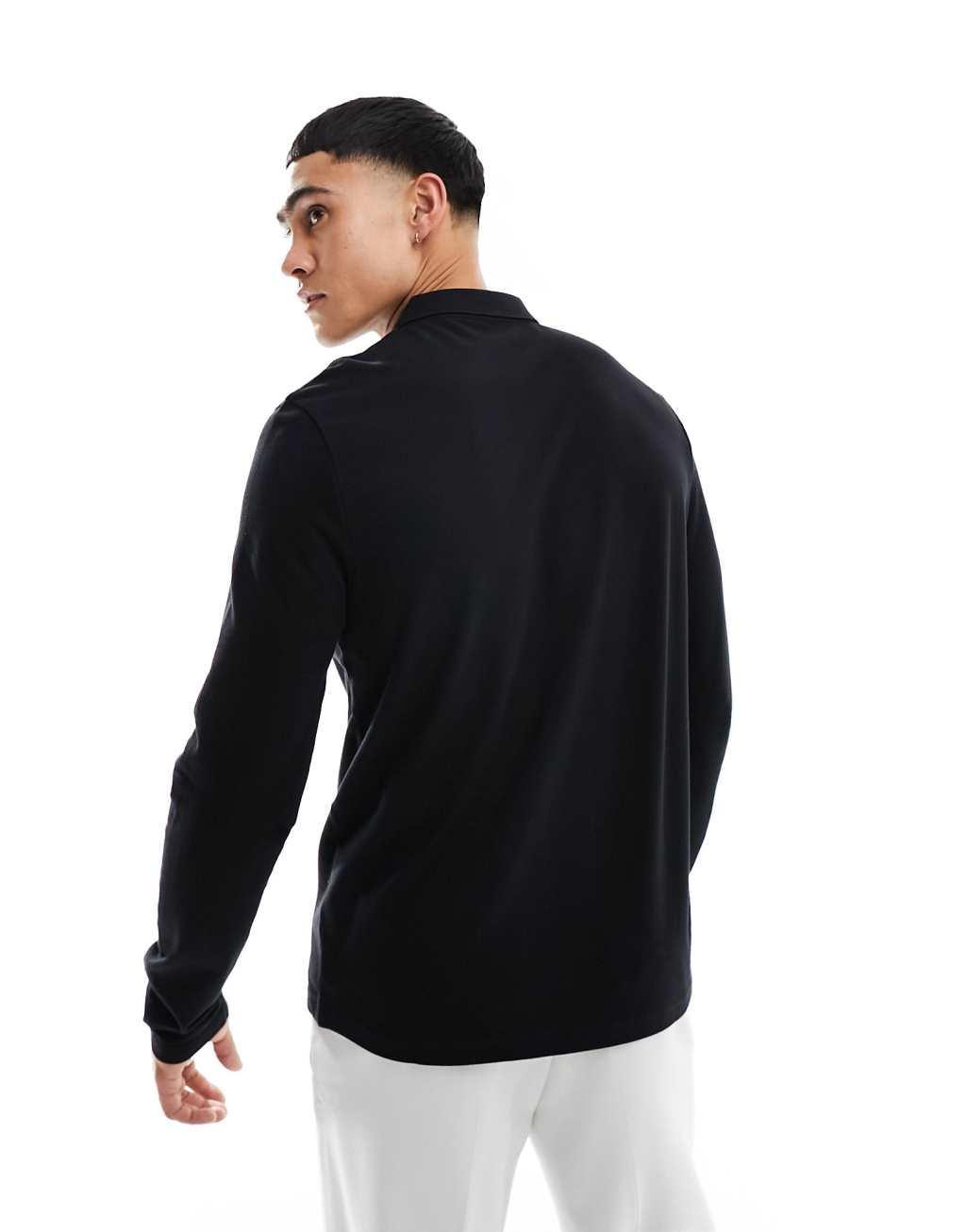 ASOS DESIGN long sleeve smart pique polo in black Product Image