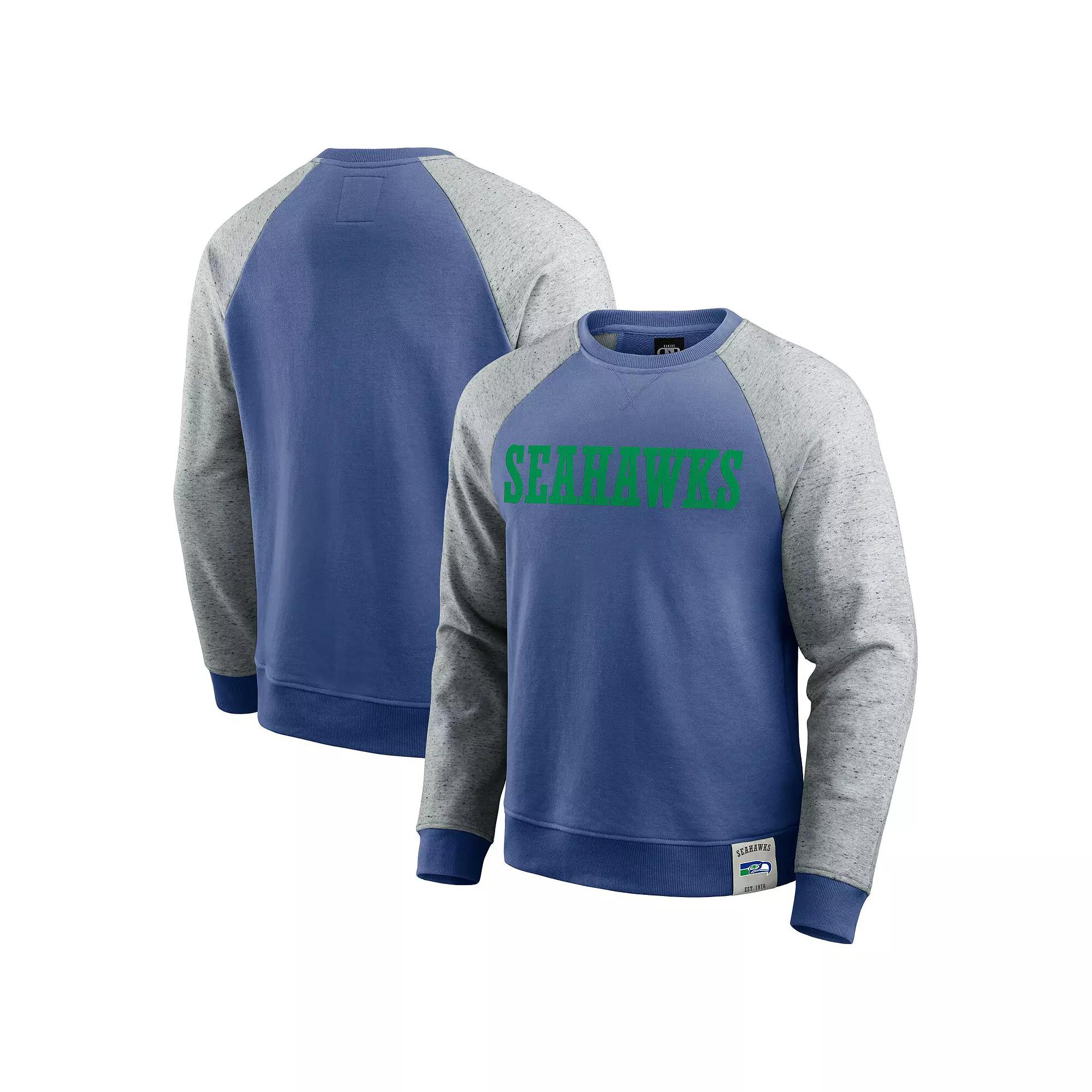 Men's Darius Rucker Collection by Fanatics Royal/Heather Gray Seattle Seahawks Throwback Color Block Raglan Pullover Sweatshirt,  Product Image