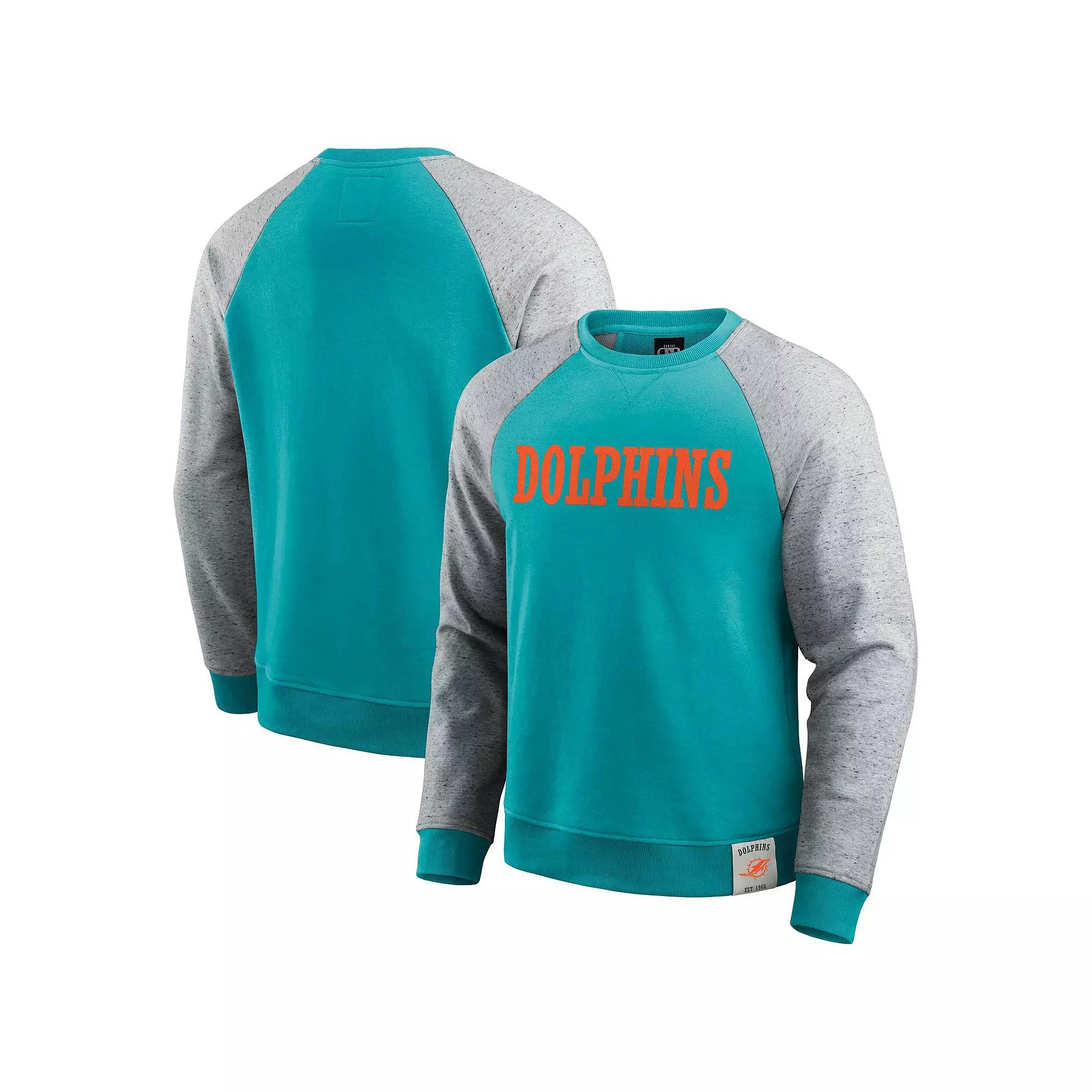 Men's Darius Rucker Collection by Fanatics Heather Gray/Aqua Miami Dolphins Colorblock Pullover Sweatshirt,  Product Image