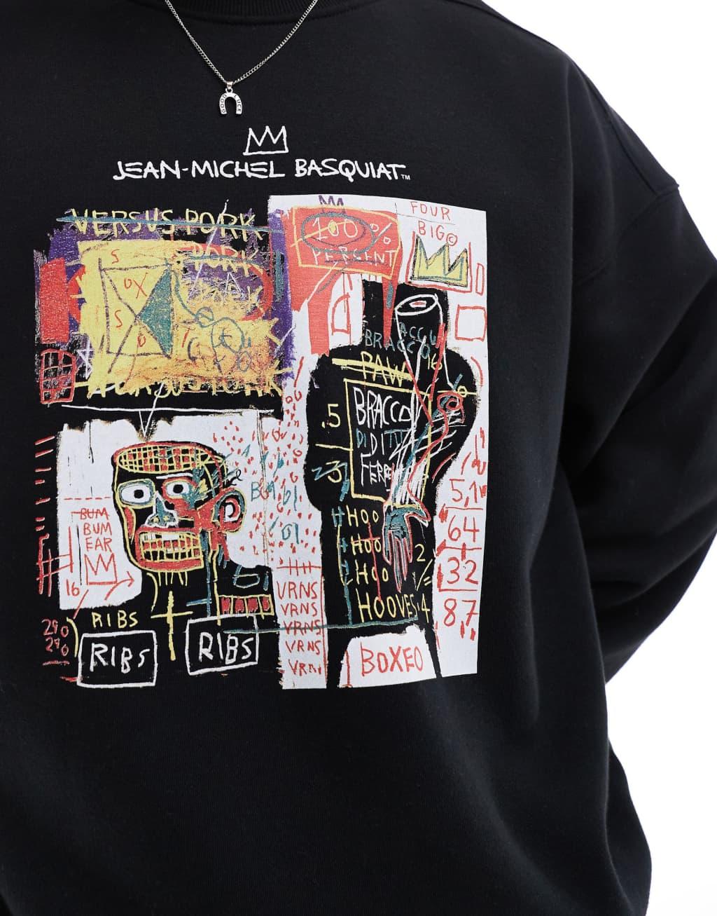 Cotton On Basquiat art print relaxed sweatshirt in black Product Image