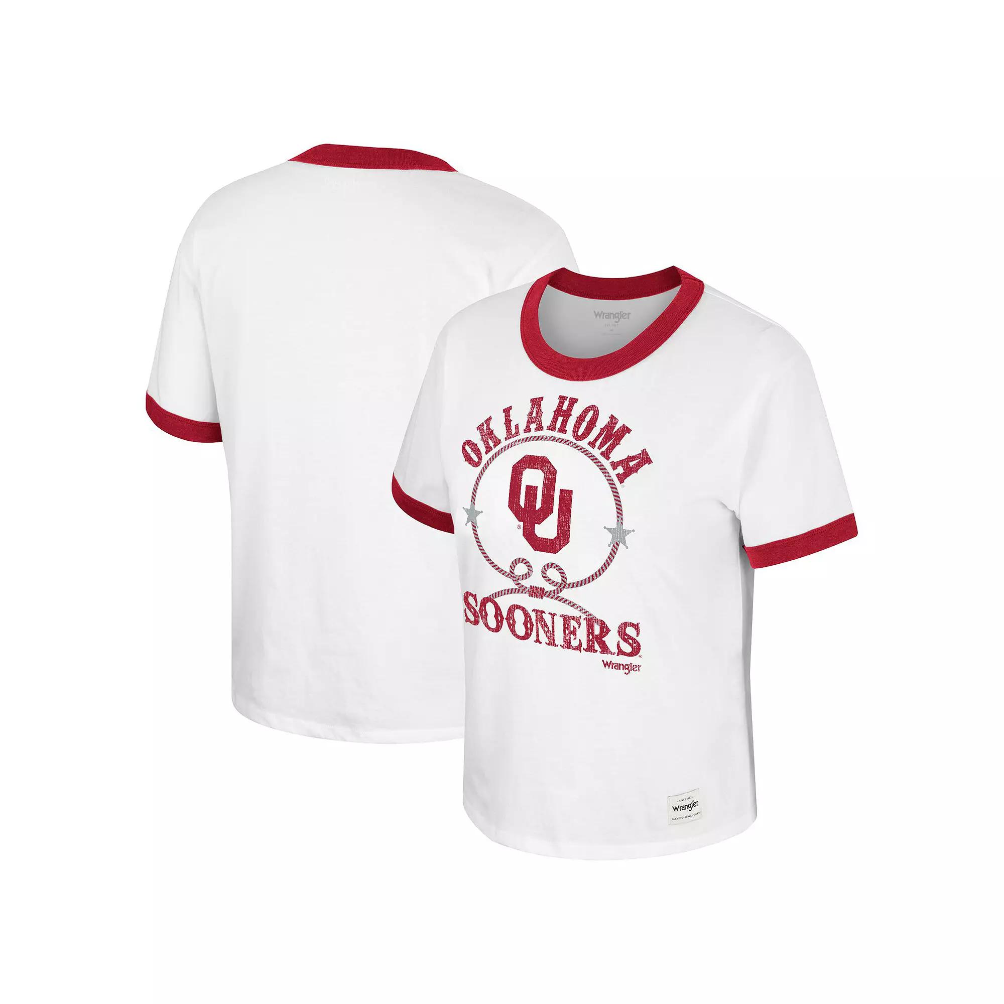 Women's Colosseum x Wrangler White Oklahoma Sooners Freehand Ringer T-Shirt,  Product Image