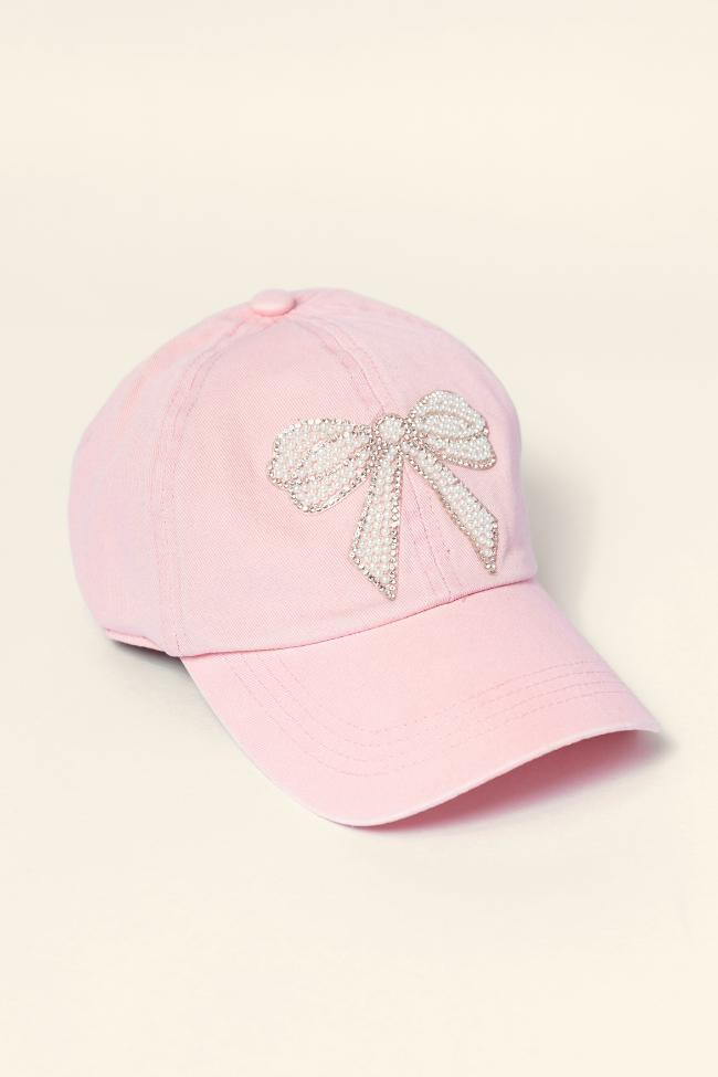 Pink Pearl Bow Hat Girls Product Image