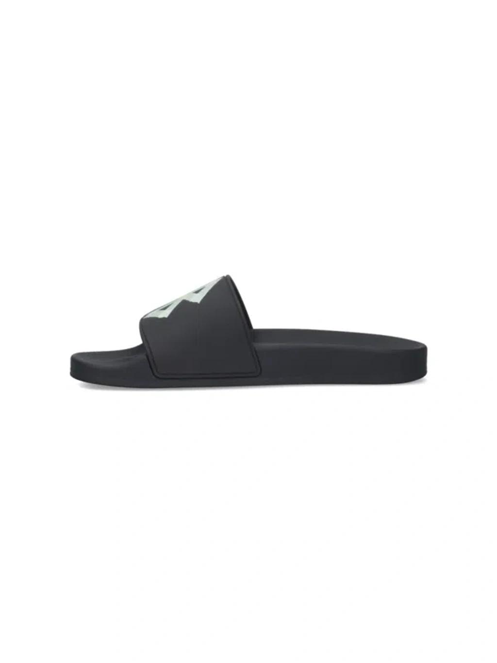 BALENCIAGA Black Sandals With Maxi Contrasting Logo In Tech Fabric Man In Multicolor Product Image