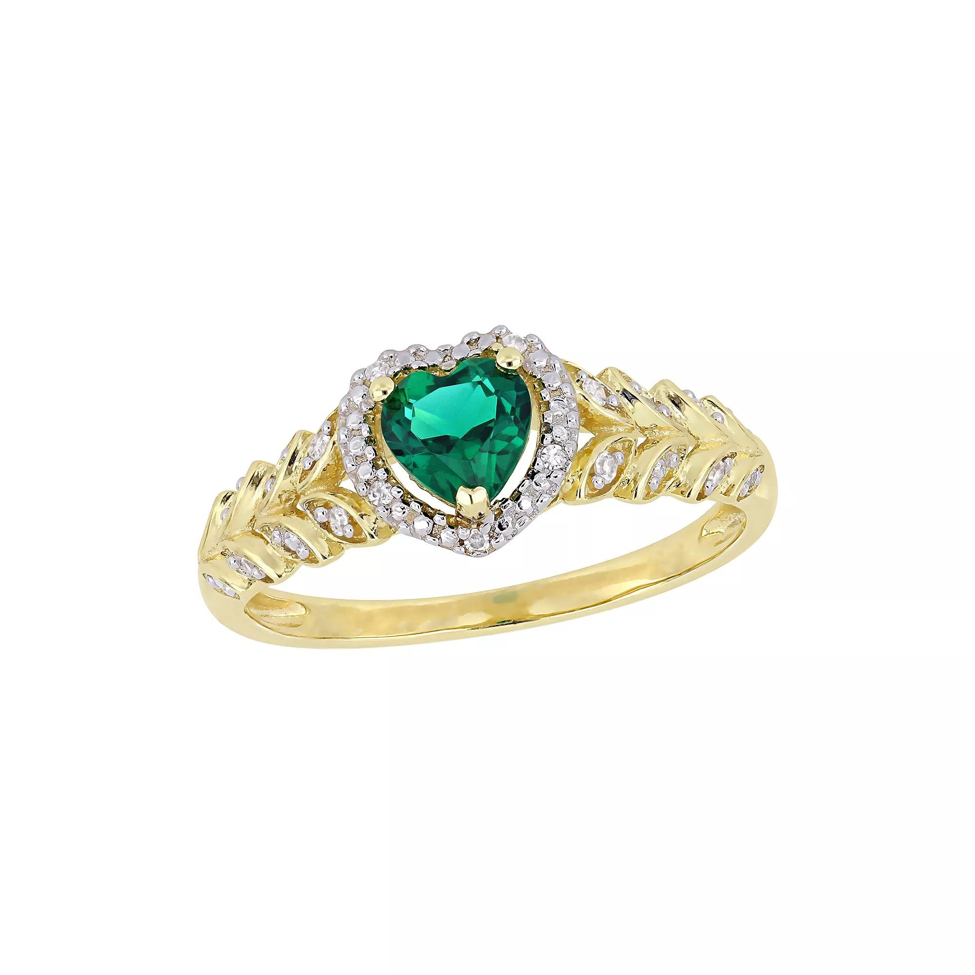 Stella Grace 10K Gold Heart Gemstone & Diamond Accent Ring, Womens Lab Created Green Product Image