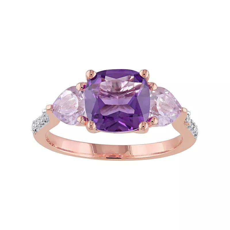 Stella Grace African Amethyst, Rose de France Amethyst & Diamond Accent Sterling Silver 3-Stone Ring, Women's,  Product Image