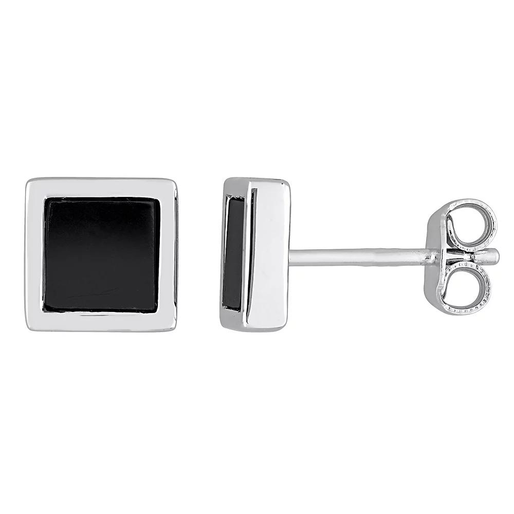 Stella Grace Men's Sterling Silver Hematite Square Stud Earrings Product Image