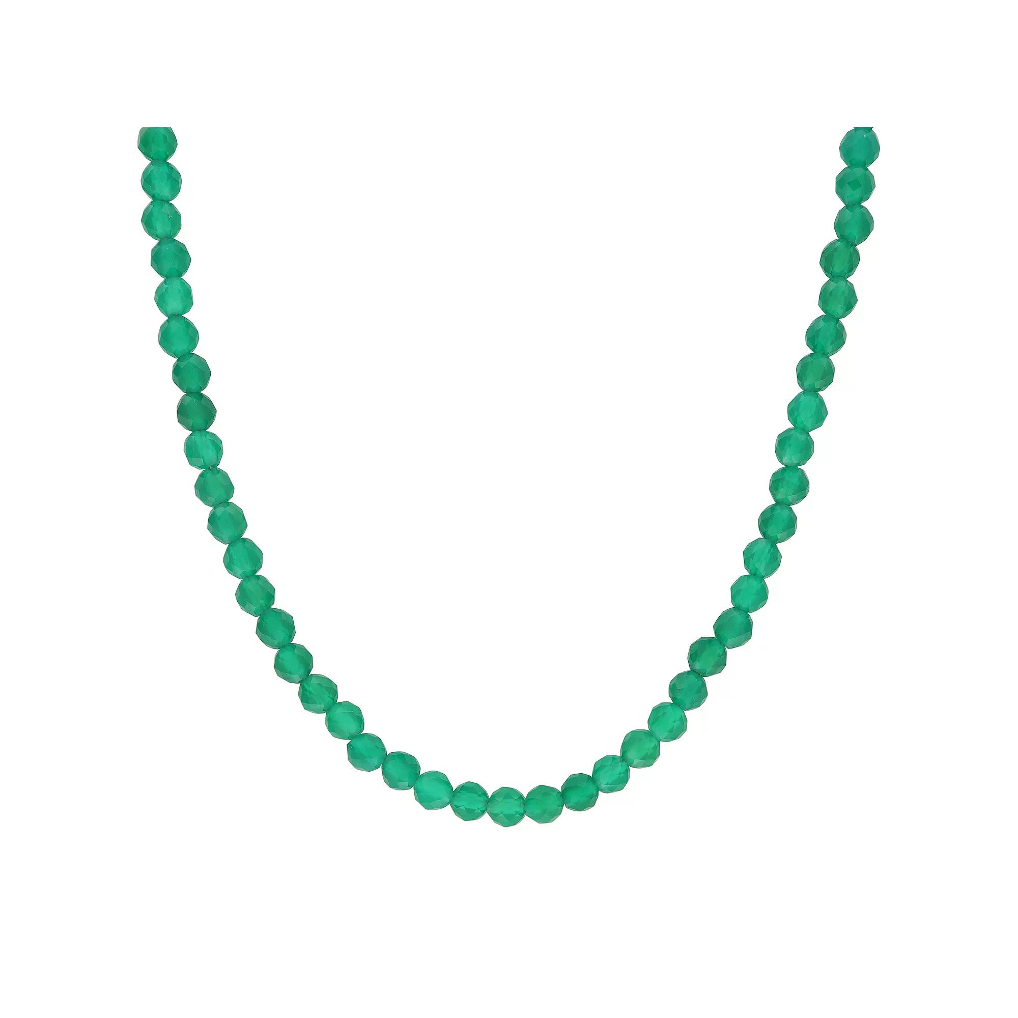 Stella Grace 18k Gold Over Silver Green Onyx Facetted Bead Necklace, Women's,  Product Image