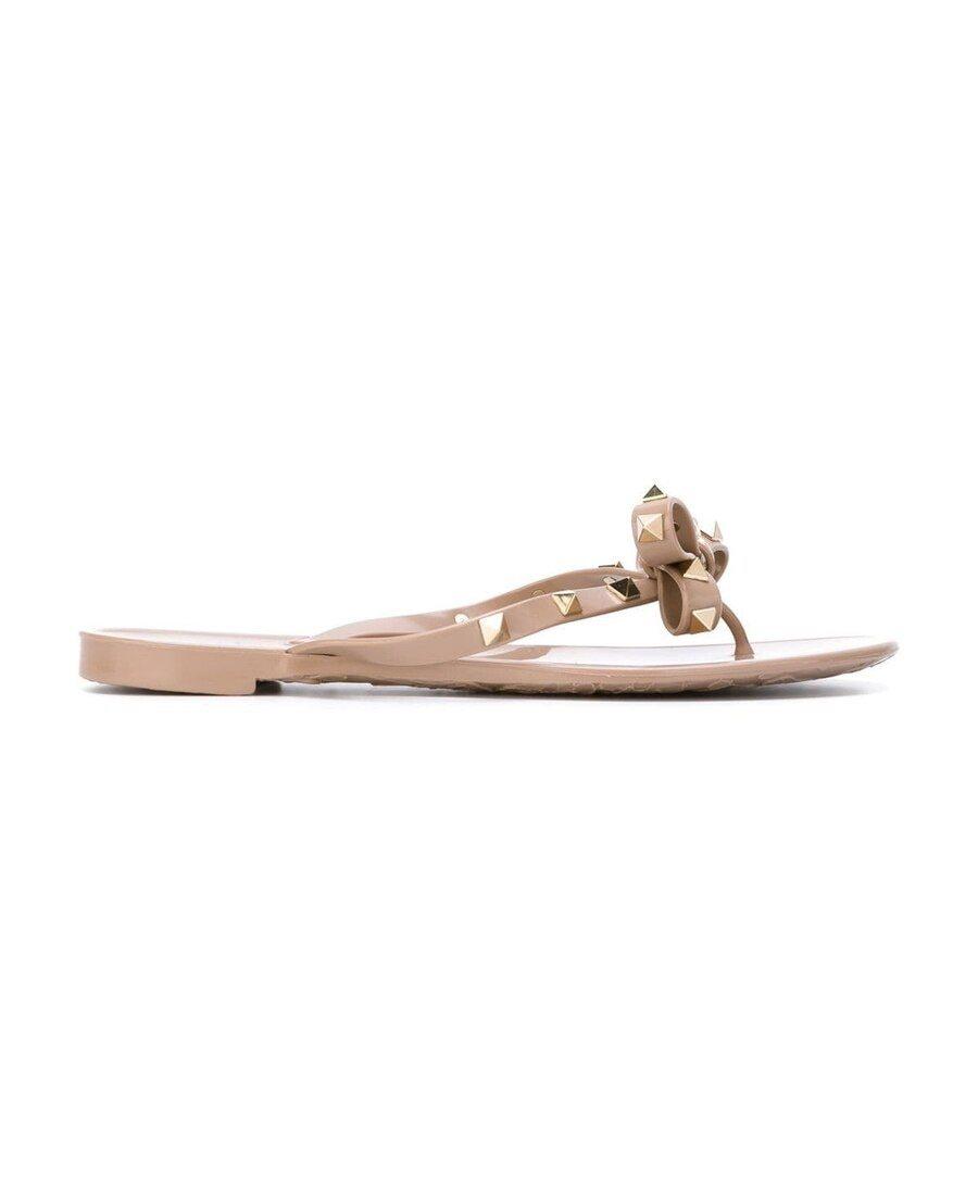 VALENTINO GARAVANI Women Rockstud Rubber Flip Flops In Beige Product Image